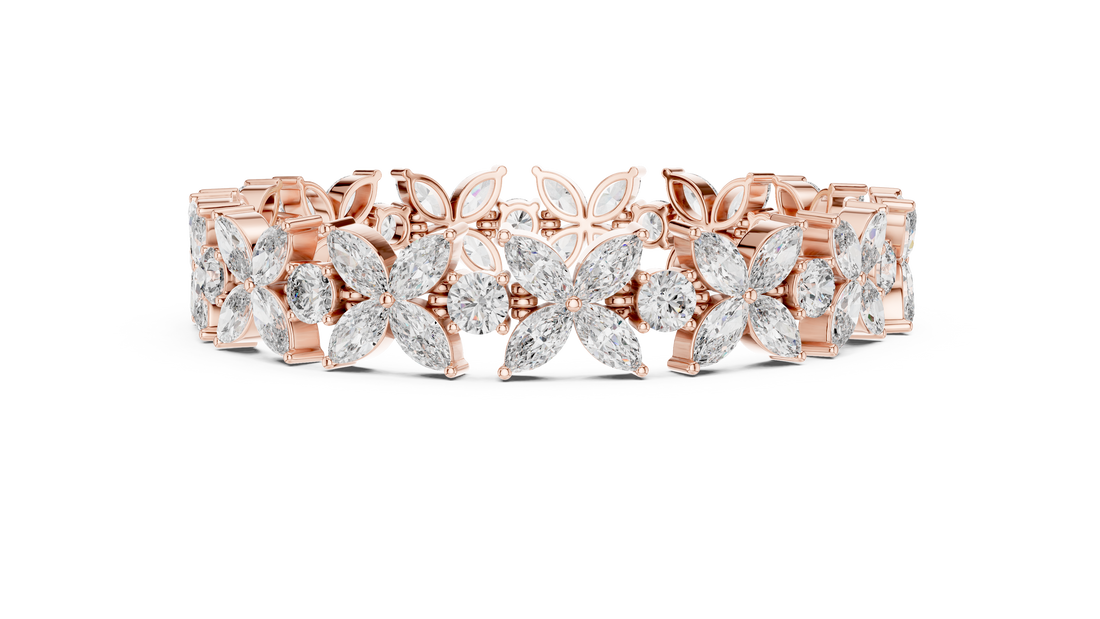 Marquise and Round Diamond Floral Link Bracelet with Bloom Motif