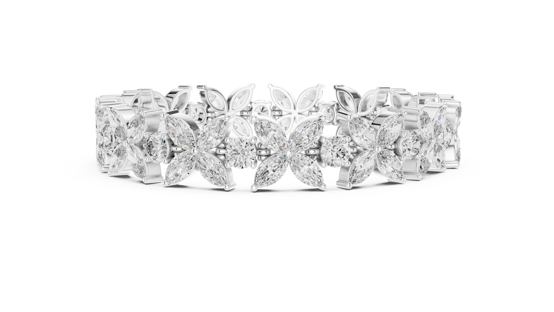 Marquise and Round Diamond Floral Link Bracelet with Bloom Motif