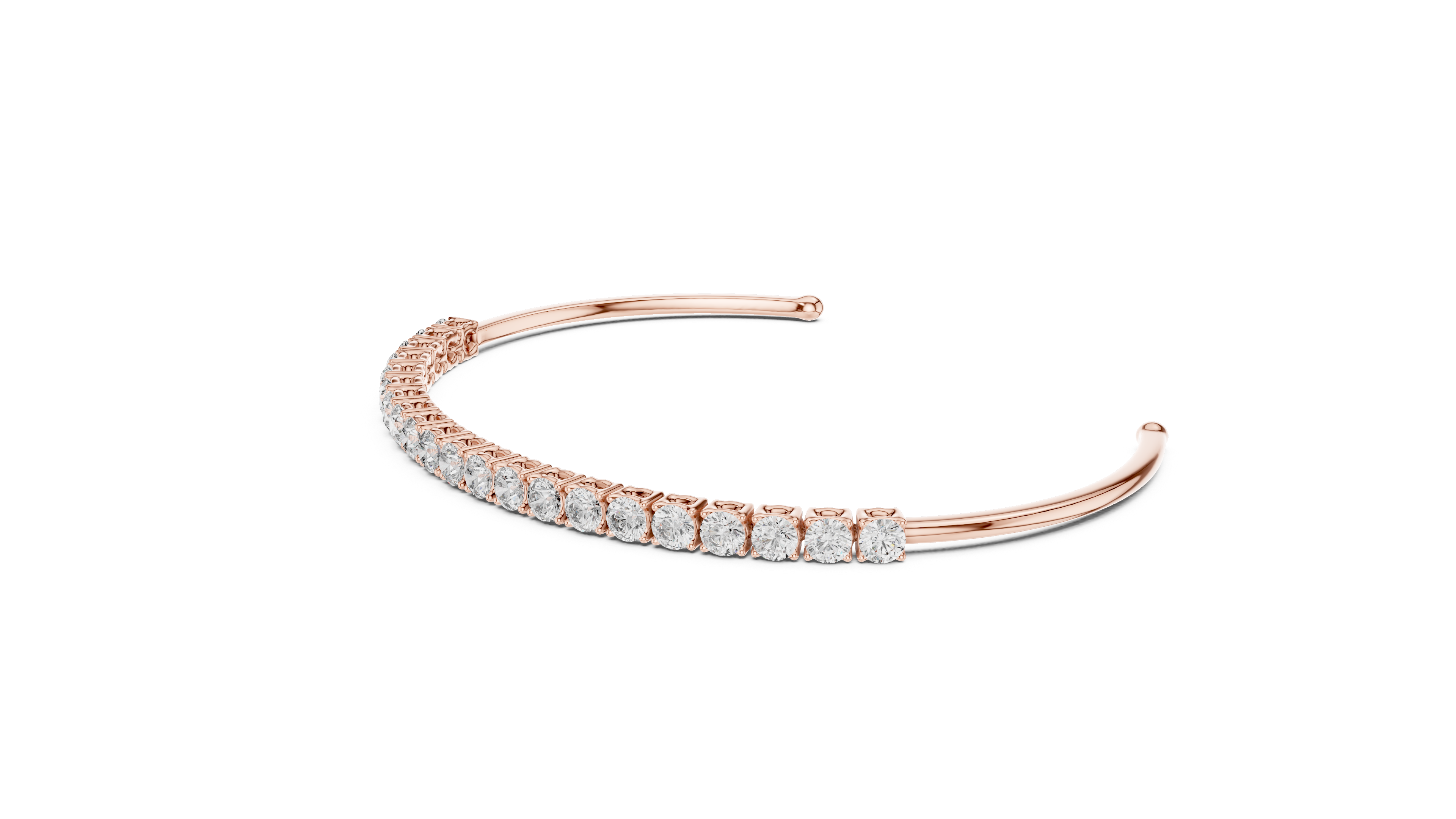 Round Cut Diamond Open Cuff Tennis Bangle with Sleek Continuous Sparkle