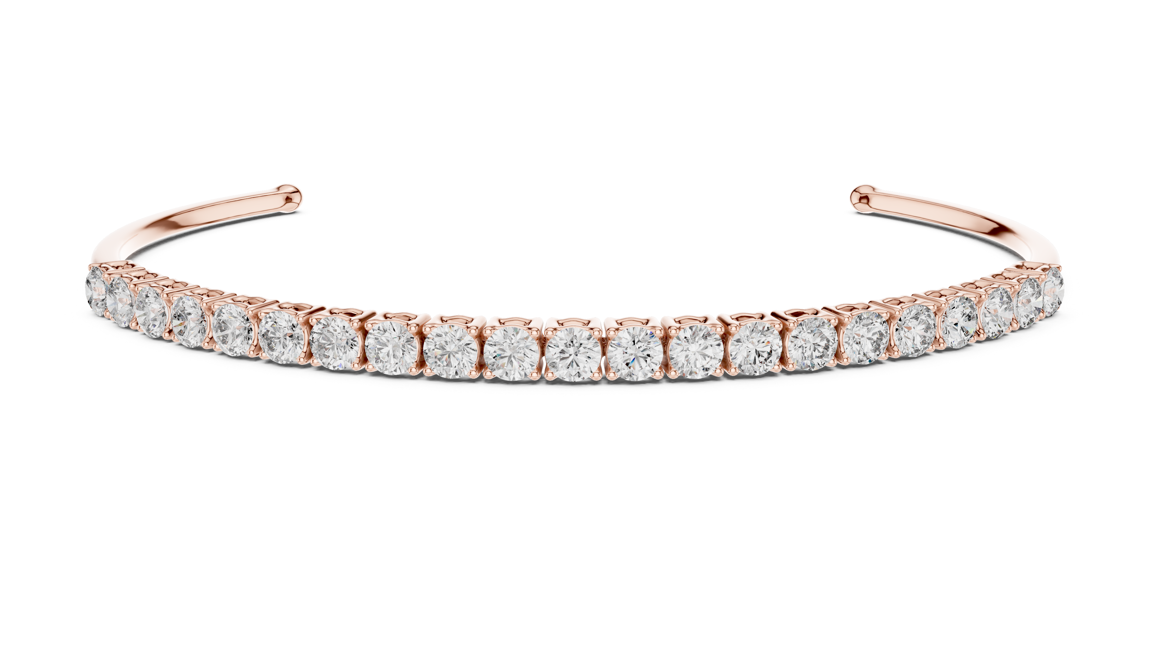 Round Cut Diamond Open Cuff Tennis Bangle with Sleek Continuous Sparkle