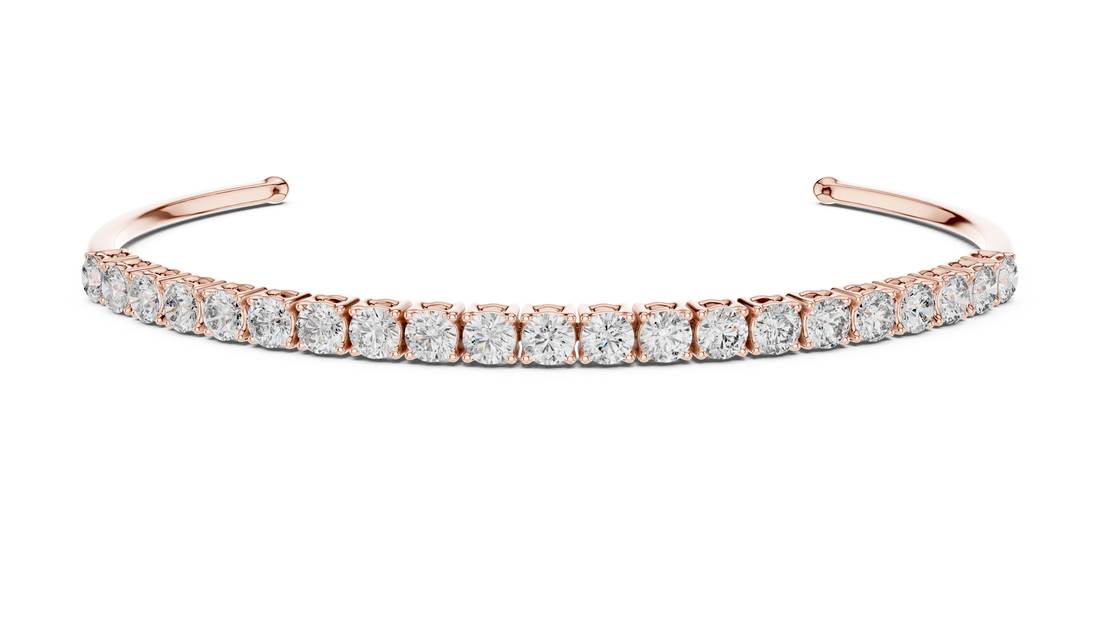Round Cut Diamond Open Cuff Tennis Bangle with Sleek Continuous Sparkle