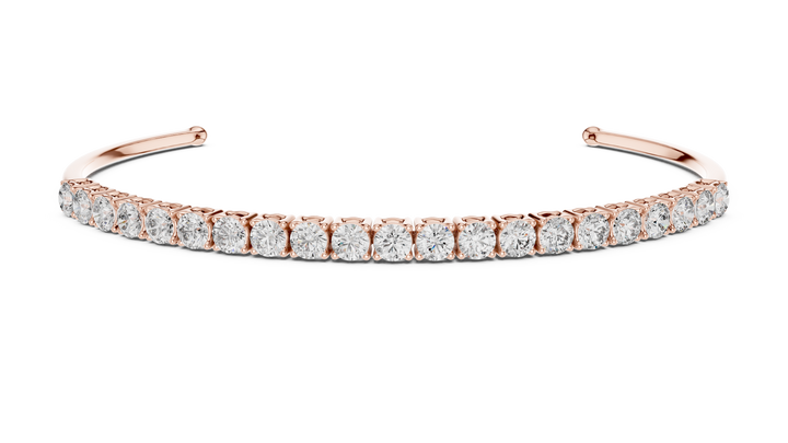 Round Cut Diamond Open Cuff Tennis Bangle with Sleek Continuous Sparkle