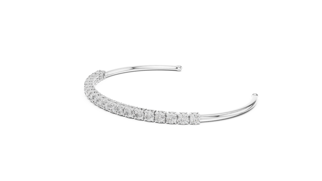 Round Cut Diamond Open Cuff Tennis Bangle with Sleek Continuous Sparkle