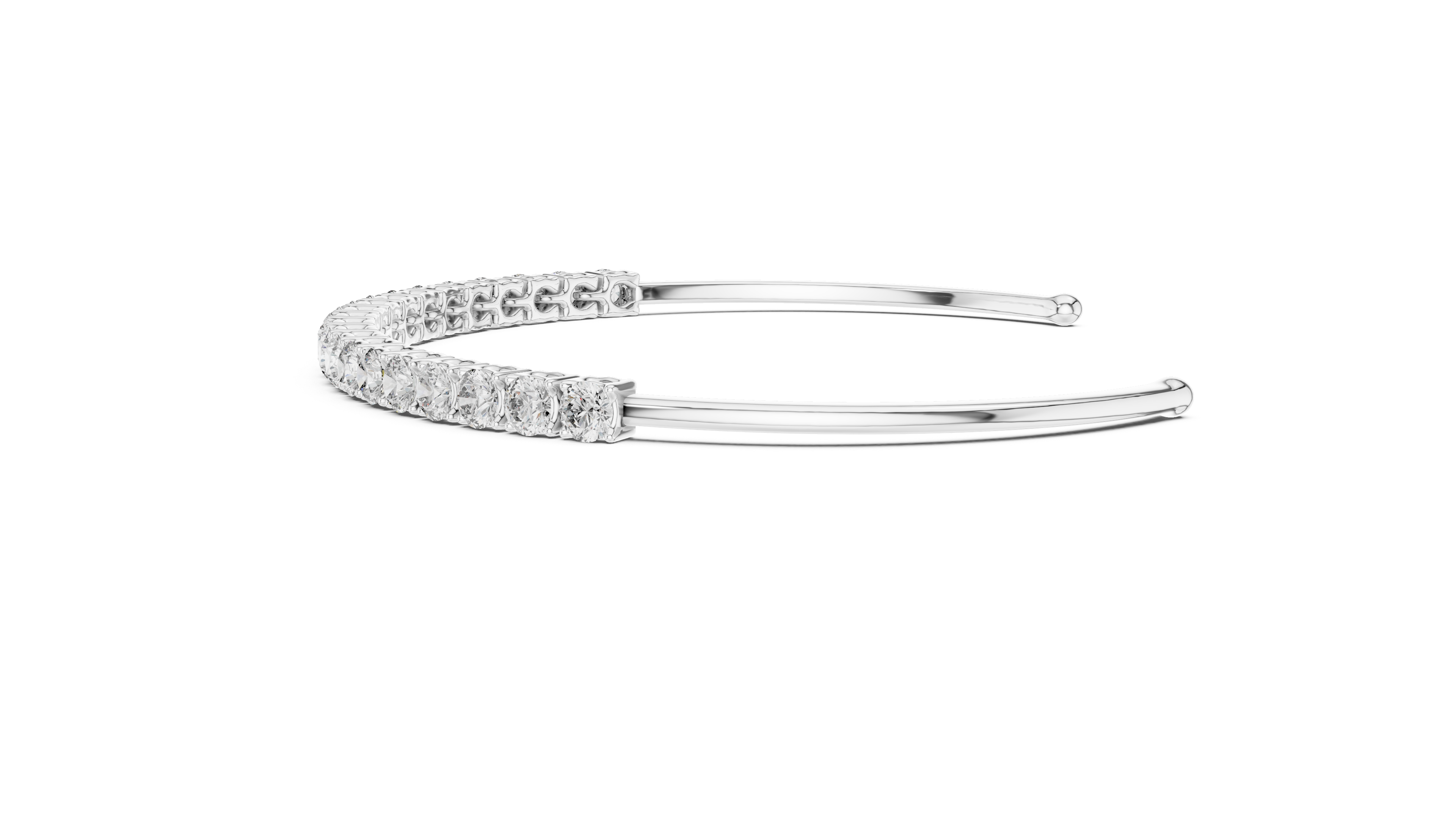 Round Cut Diamond Open Cuff Tennis Bangle with Sleek Continuous Sparkle