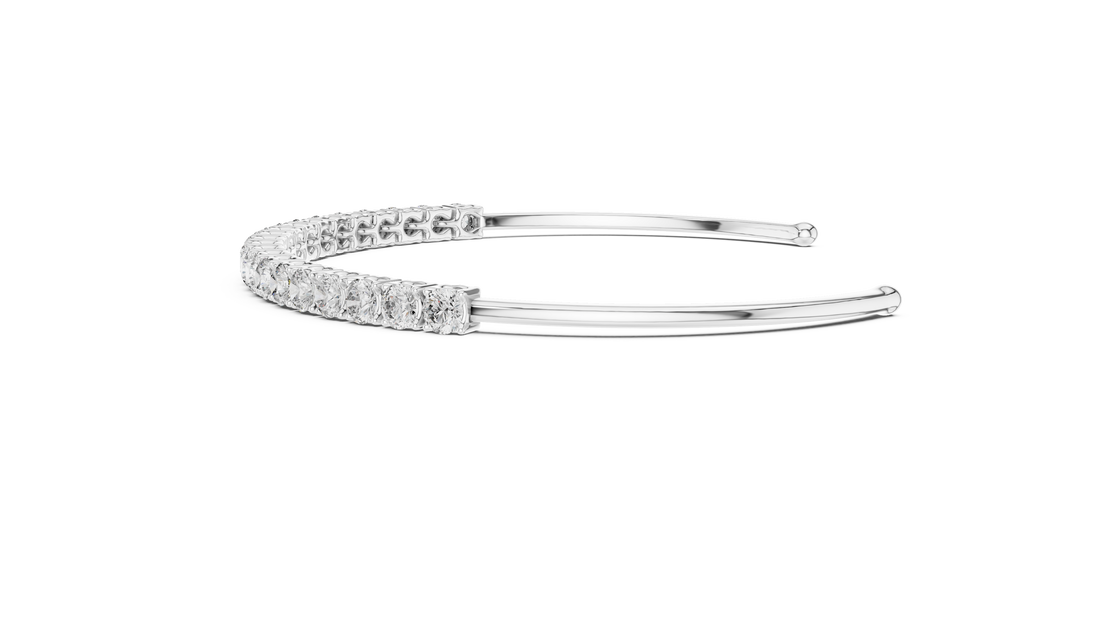 Round Cut Diamond Open Cuff Tennis Bangle with Sleek Continuous Sparkle