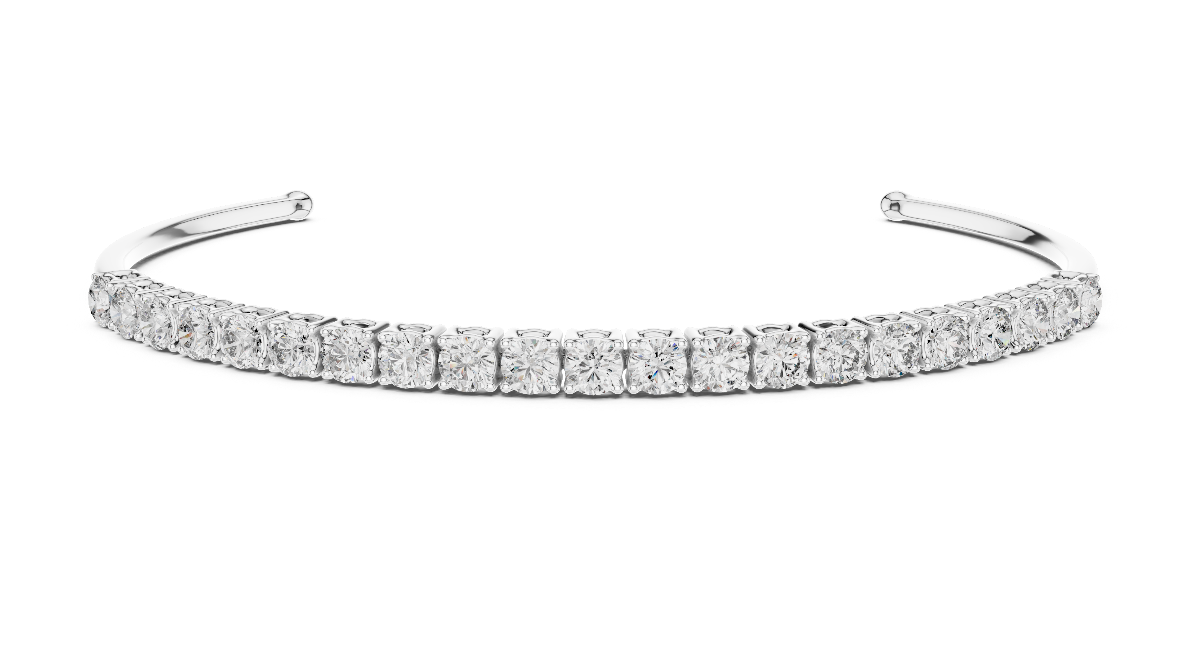 Round Cut Diamond Open Cuff Tennis Bangle with Sleek Continuous Sparkle
