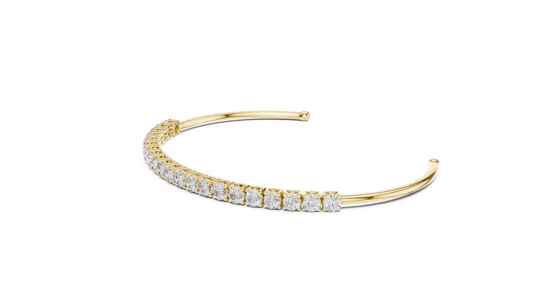 Round Cut Diamond Open Cuff Tennis Bangle with Sleek Continuous Sparkle