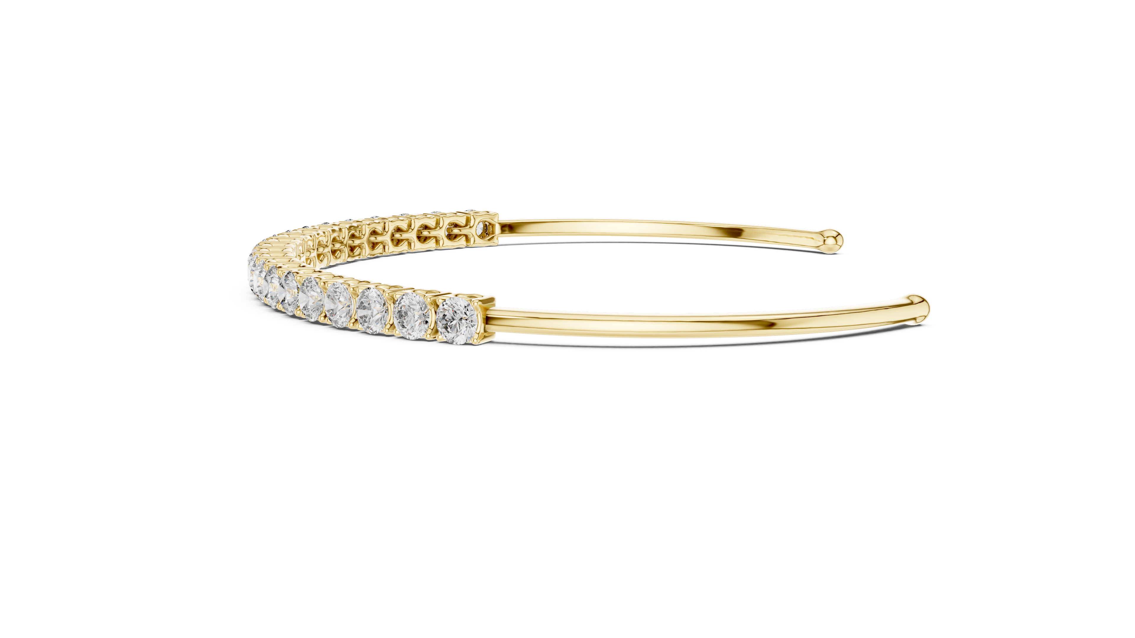 Round Cut Diamond Open Cuff Tennis Bangle with Sleek Continuous Sparkle