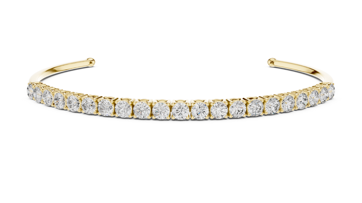 Round Cut Diamond Open Cuff Tennis Bangle with Sleek Continuous Sparkle