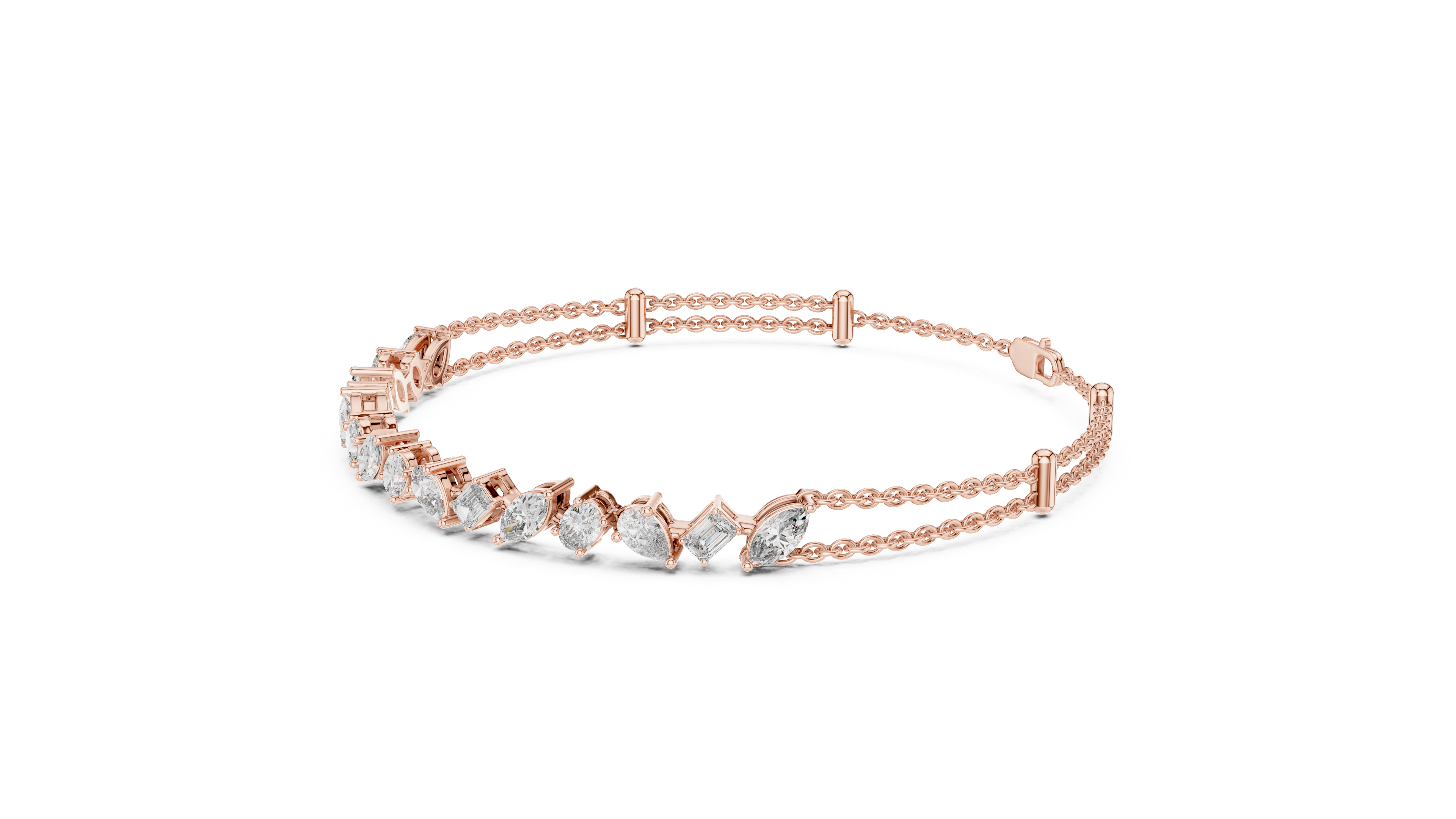 Mixed Cut Diamond Station Link Chain Bracelet with Modern Geometric Elegance
