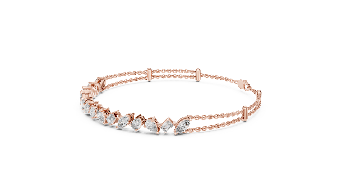 Mixed Cut Diamond Station Link Chain Bracelet with Modern Geometric Elegance