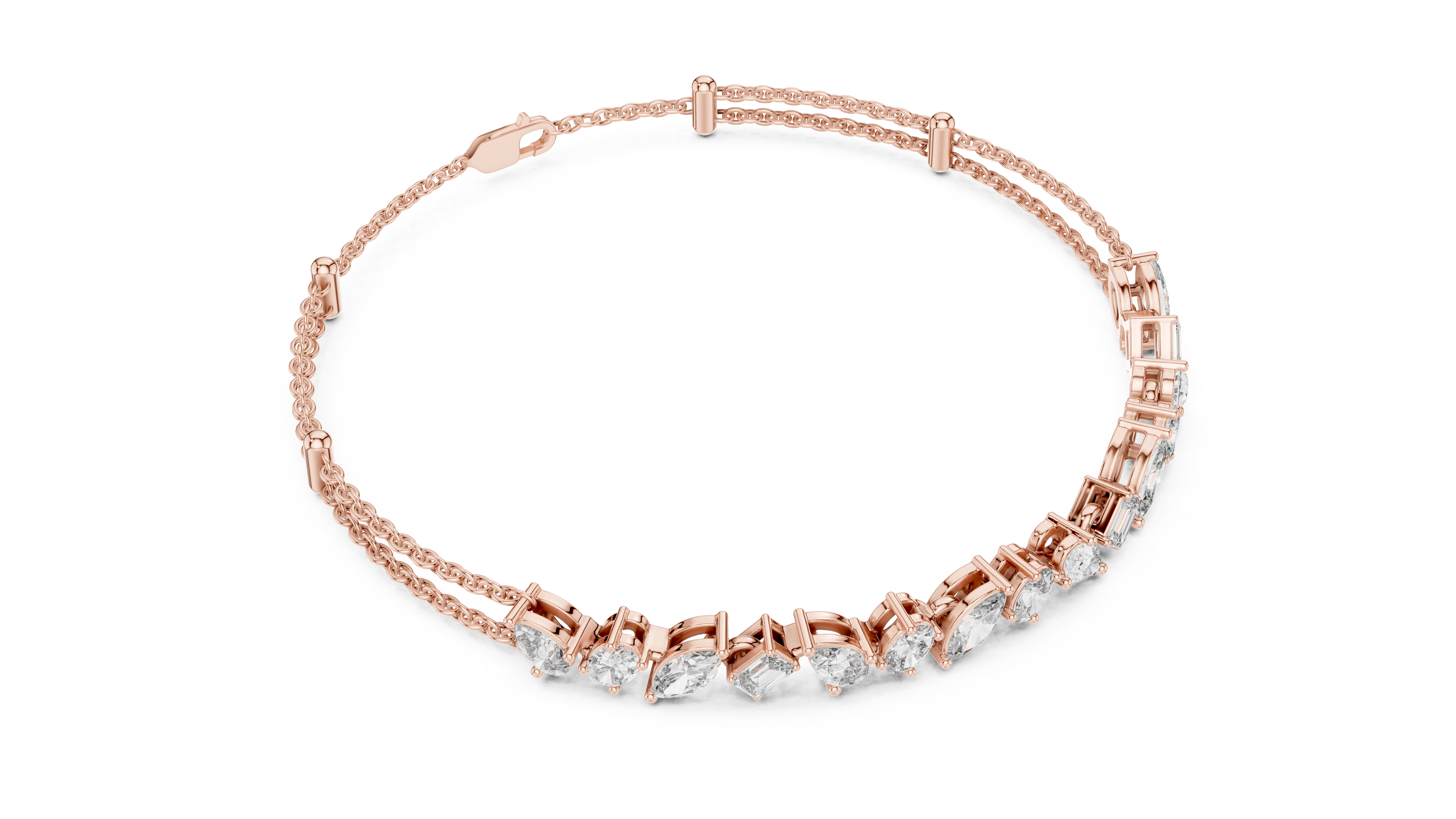 Mixed Cut Diamond Station Link Chain Bracelet with Modern Geometric Elegance