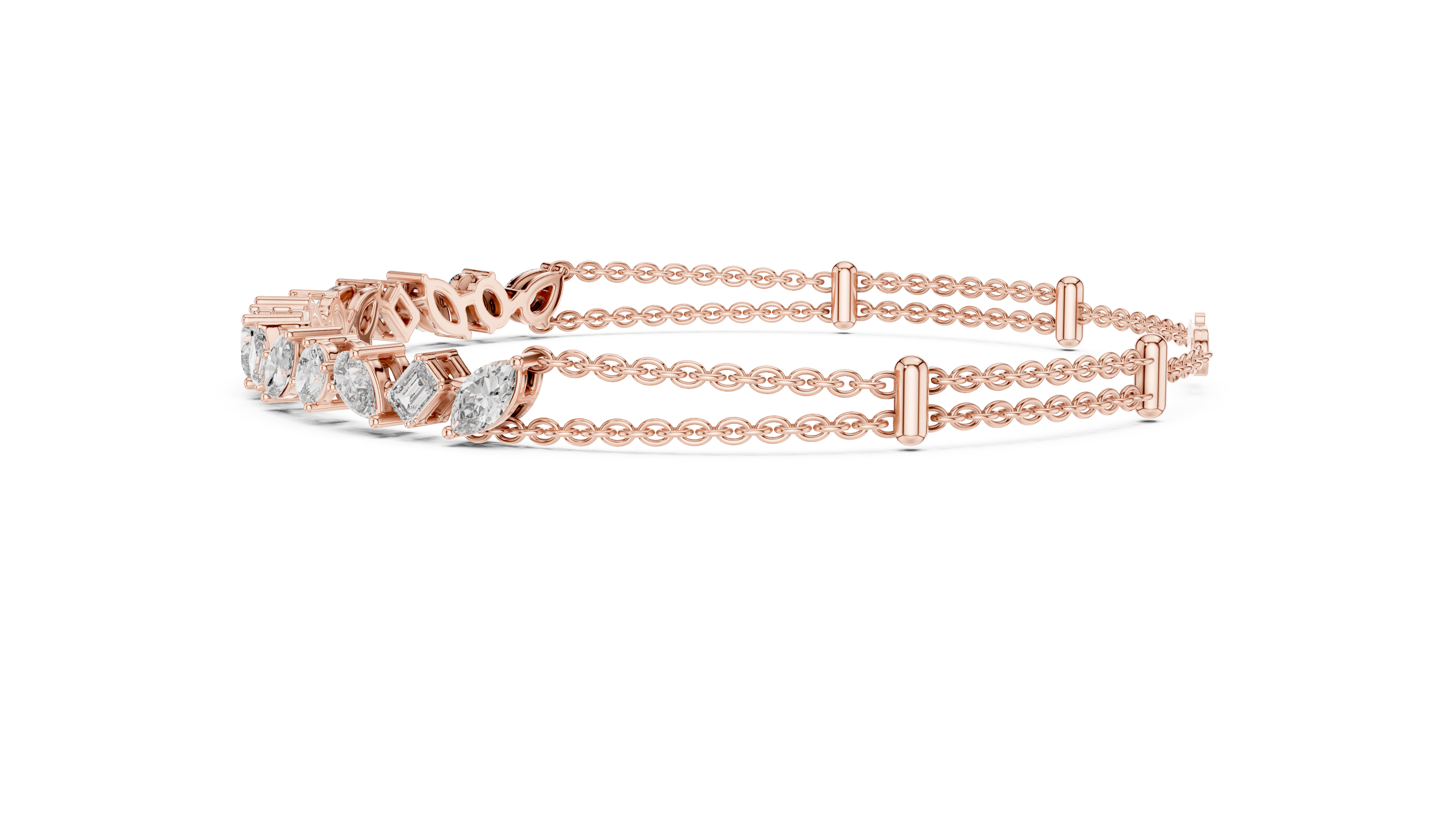 Mixed Cut Diamond Station Link Chain Bracelet with Modern Geometric Elegance