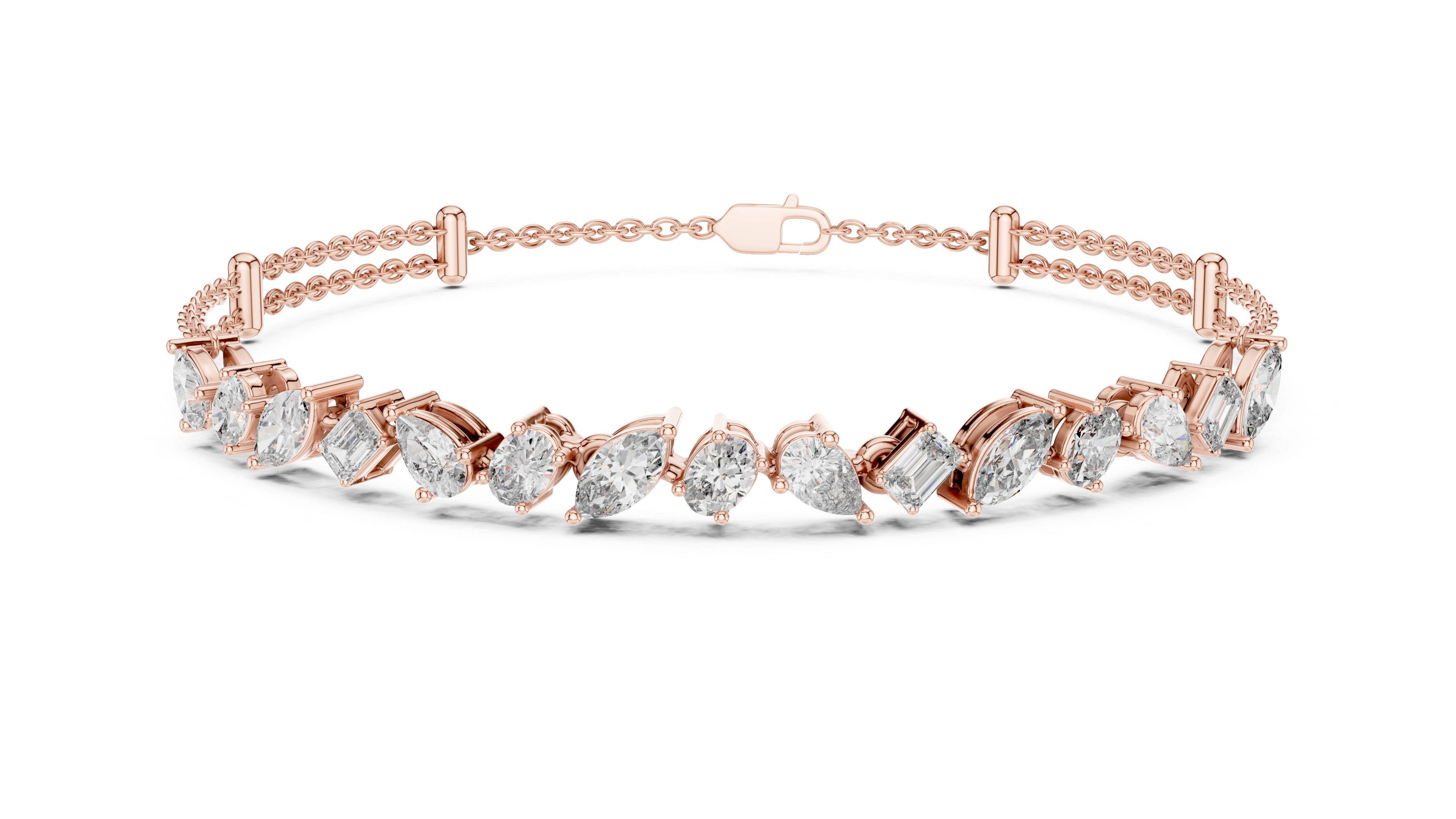 Mixed Cut Diamond Station Link Chain Bracelet with Modern Geometric Elegance