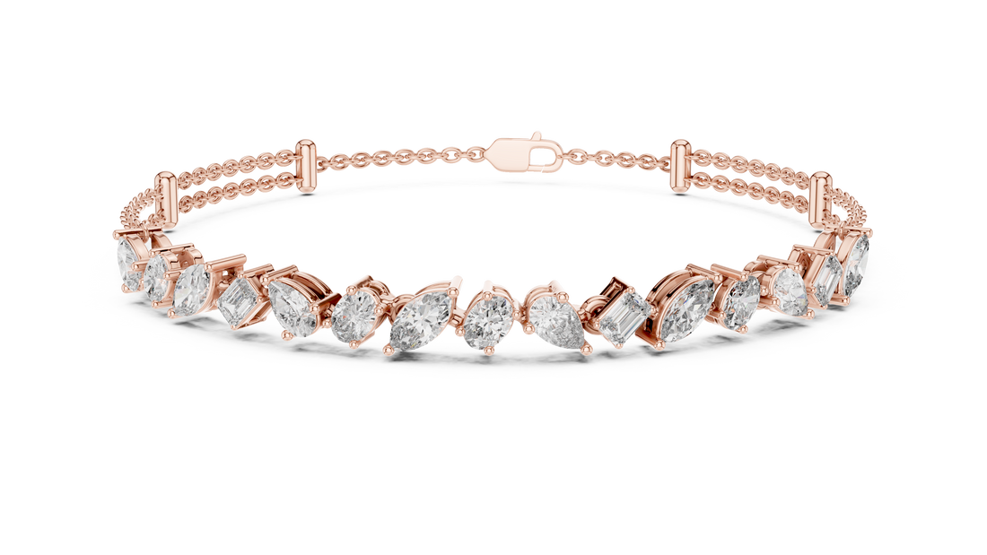 Mixed Cut Diamond Station Link Chain Bracelet with Modern Geometric Elegance