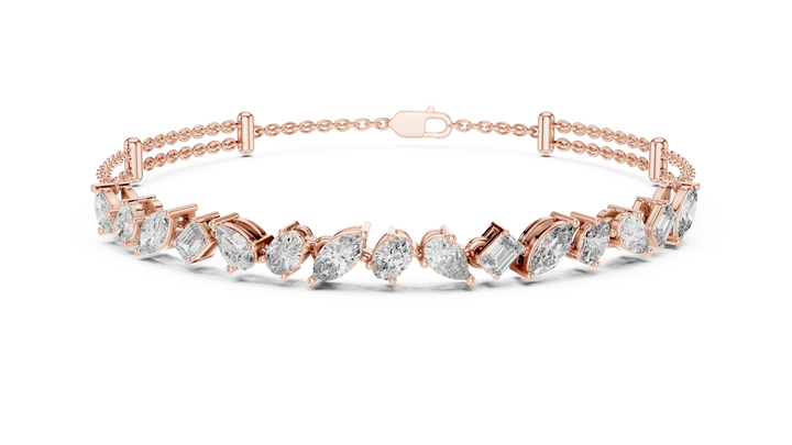 Mixed Cut Diamond Station Link Chain Bracelet with Modern Geometric Elegance