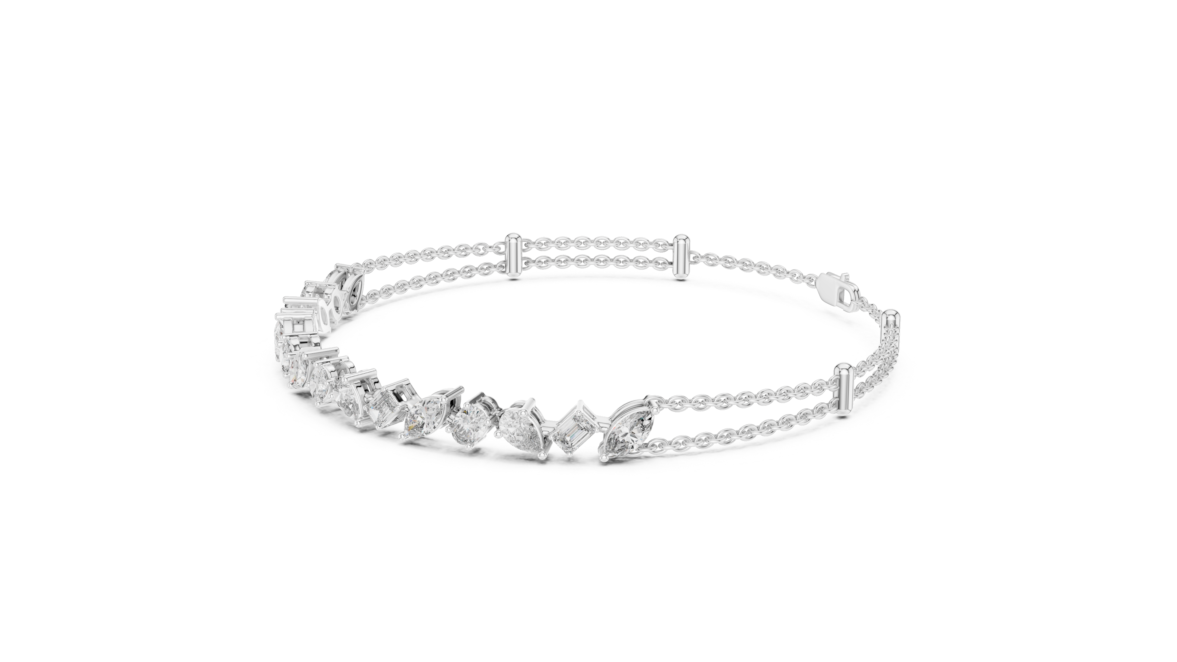 Mixed Cut Diamond Station Link Chain Bracelet with Modern Geometric Elegance