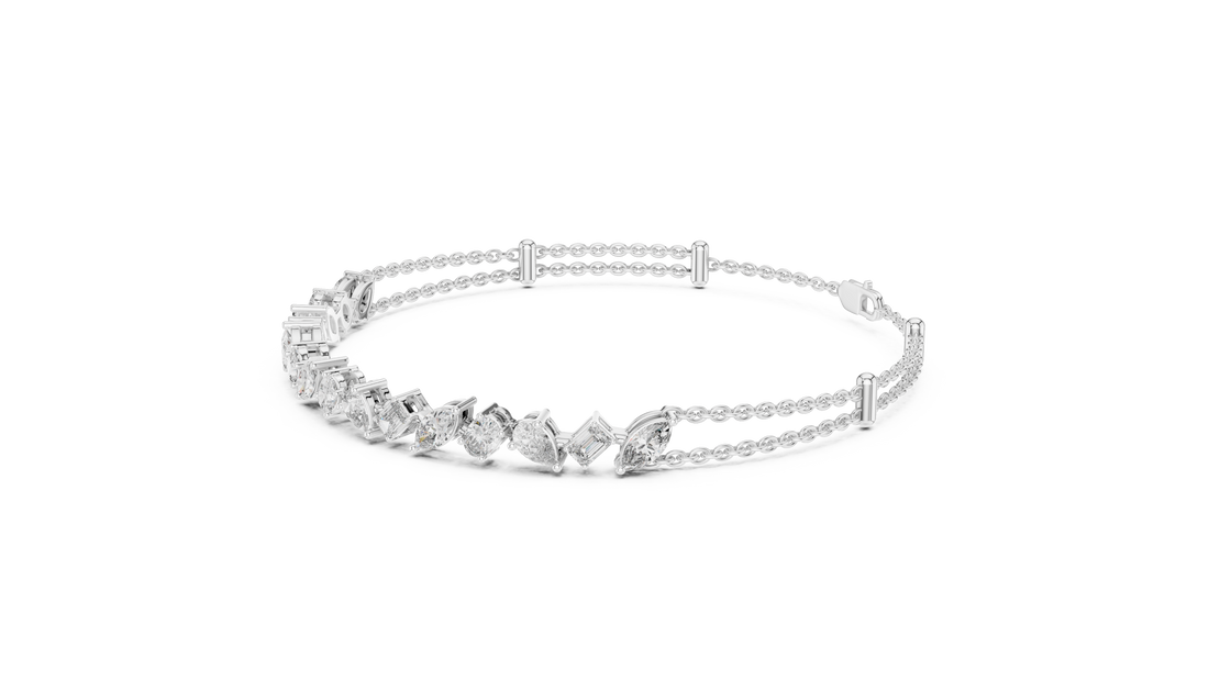 Mixed Cut Diamond Station Link Chain Bracelet with Modern Geometric Elegance