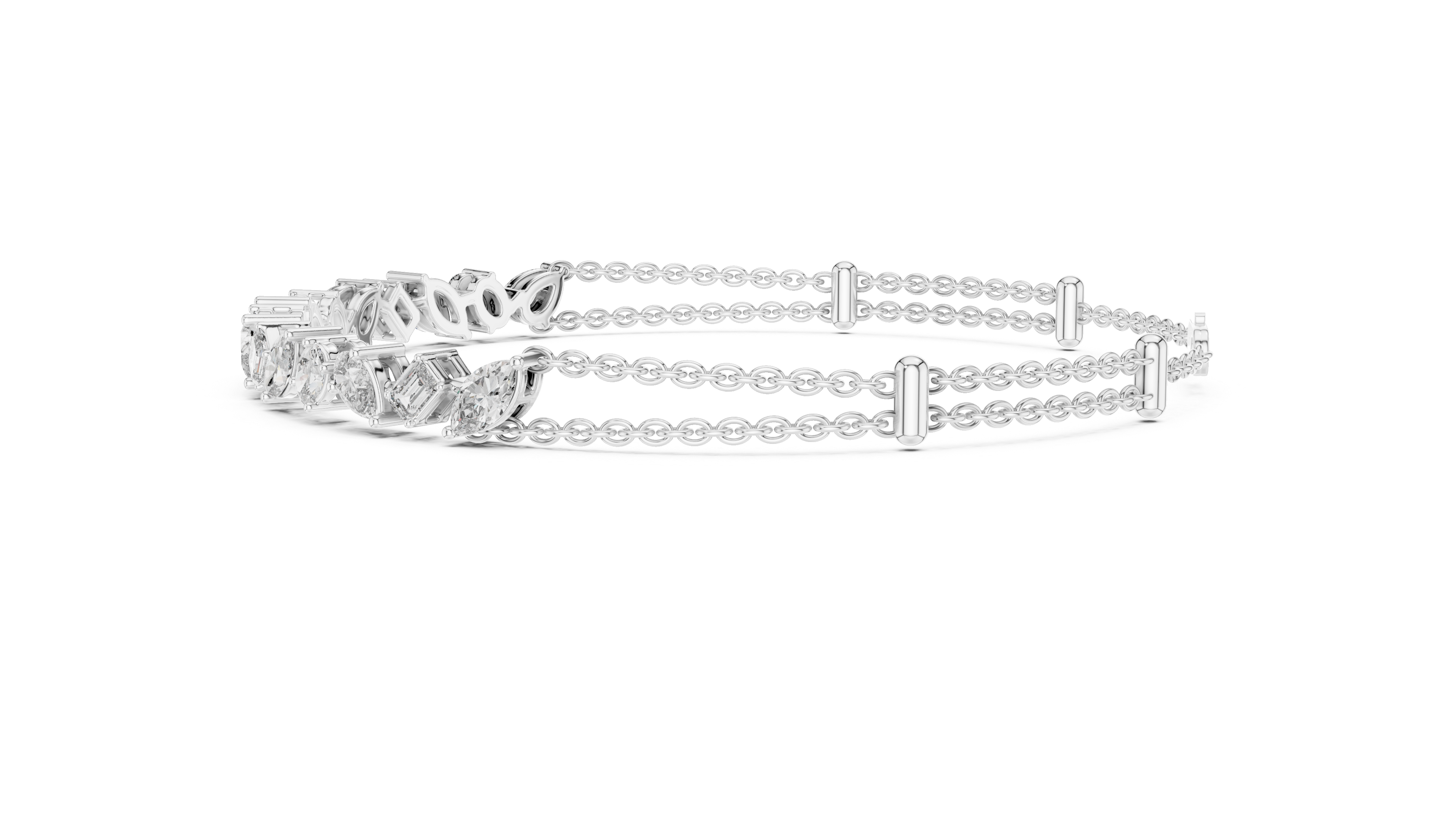 Mixed Cut Diamond Station Link Chain Bracelet with Modern Geometric Elegance