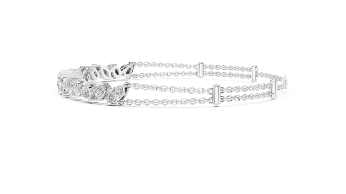 Mixed Cut Diamond Station Link Chain Bracelet with Modern Geometric Elegance