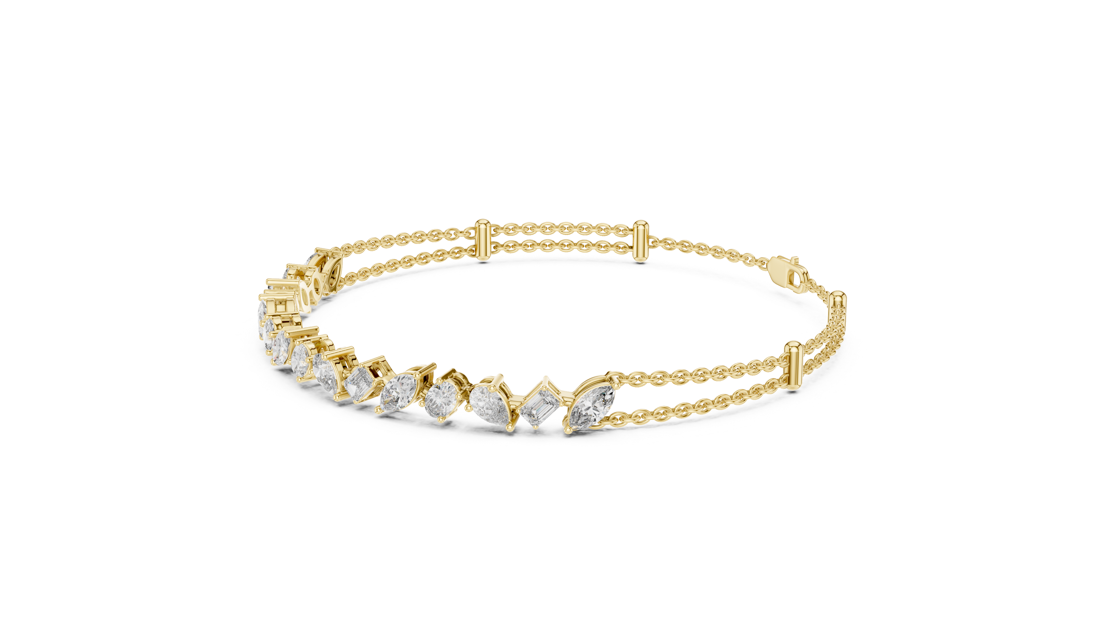 Mixed Cut Diamond Station Link Chain Bracelet with Modern Geometric Elegance
