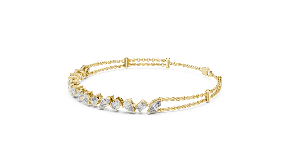 Mixed Cut Diamond Station Link Chain Bracelet with Modern Geometric Elegance