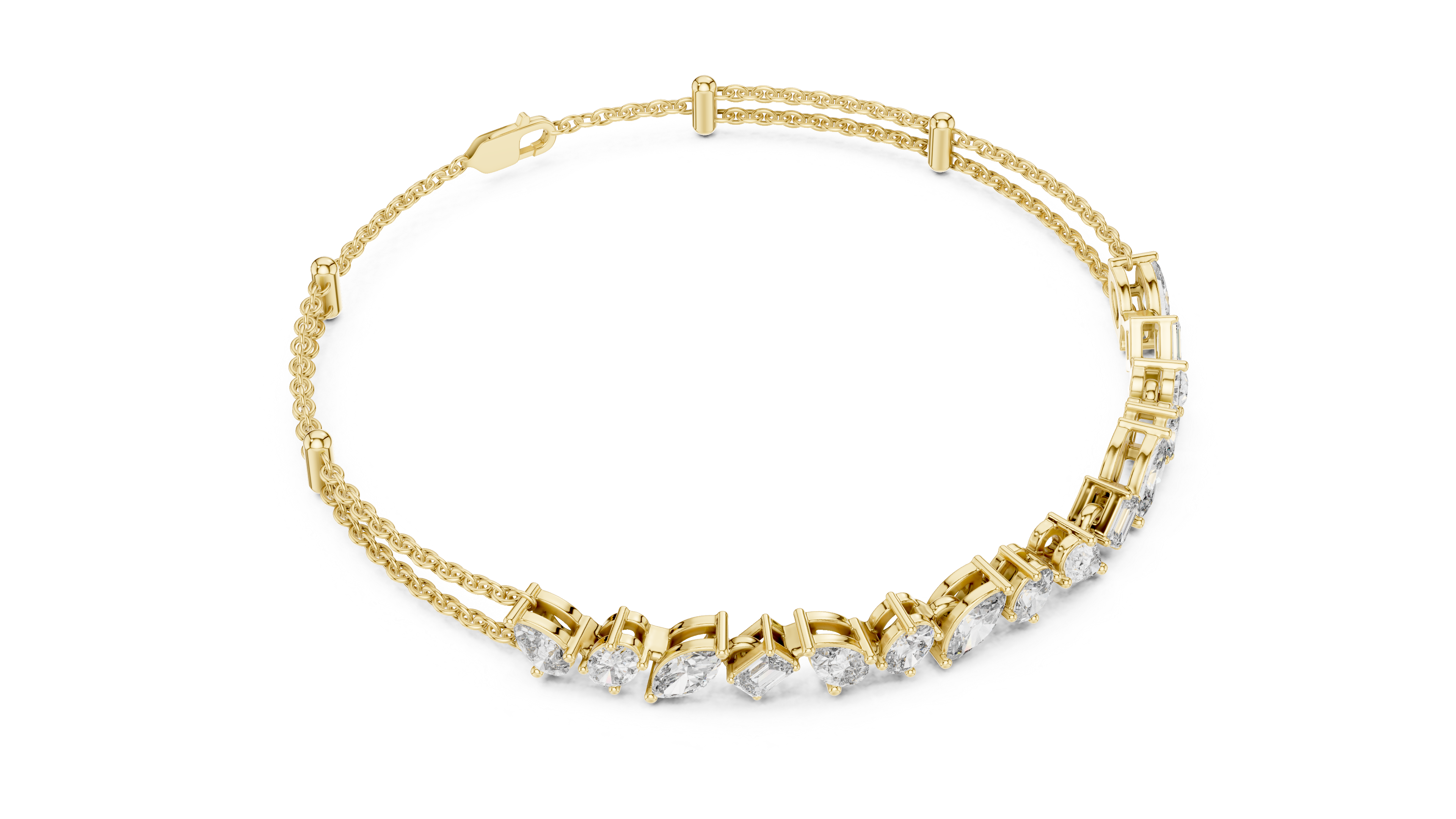 Mixed Cut Diamond Station Link Chain Bracelet with Modern Geometric Elegance
