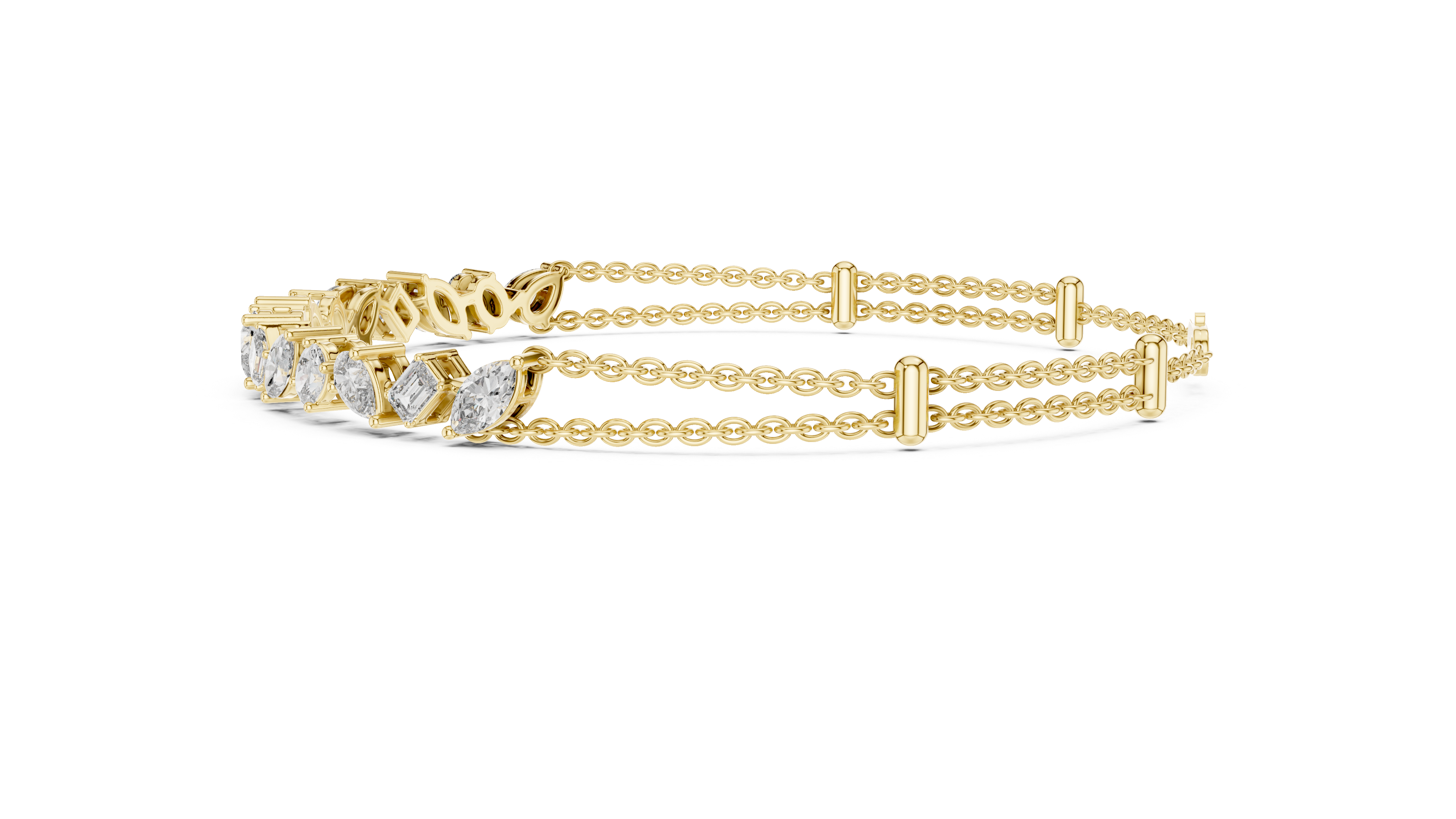 Mixed Cut Diamond Station Link Chain Bracelet with Modern Geometric Elegance