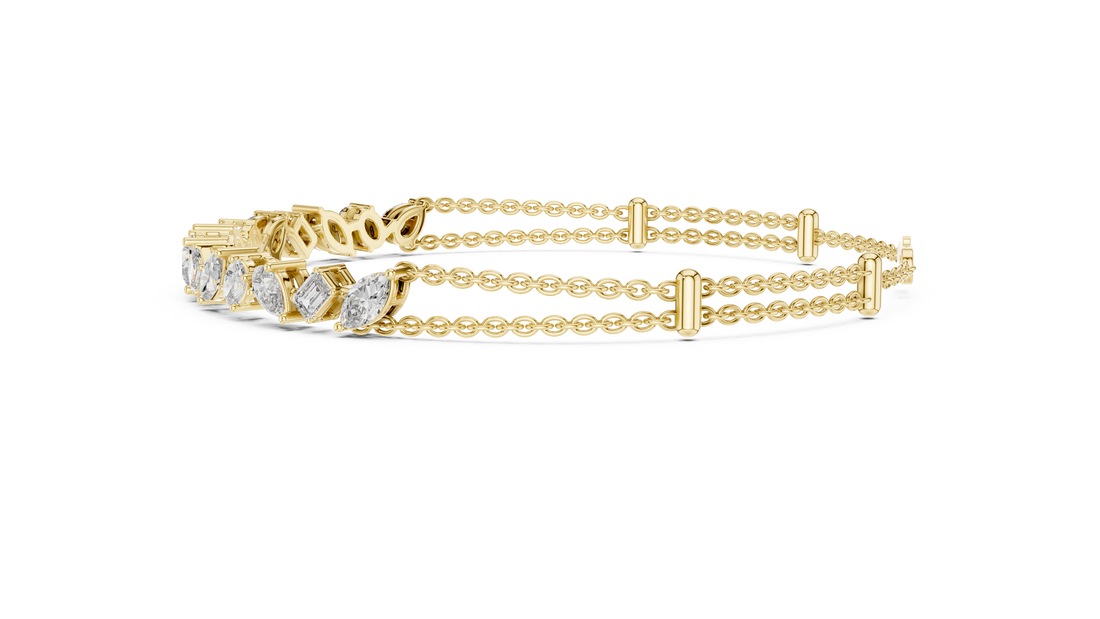 Mixed Cut Diamond Station Link Chain Bracelet with Modern Geometric Elegance