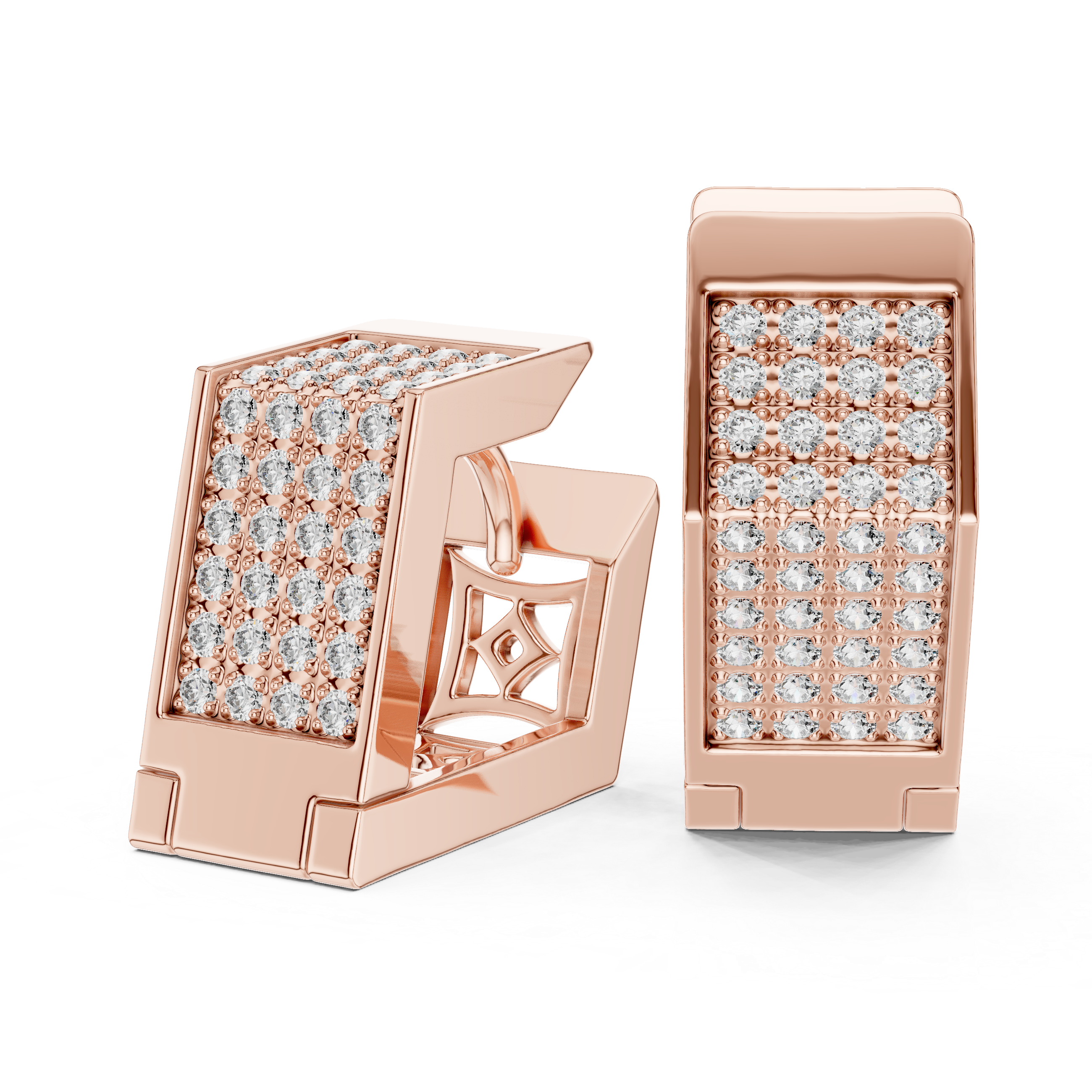 Round Cut Diamond Pavé Rectangle Huggie Earrings