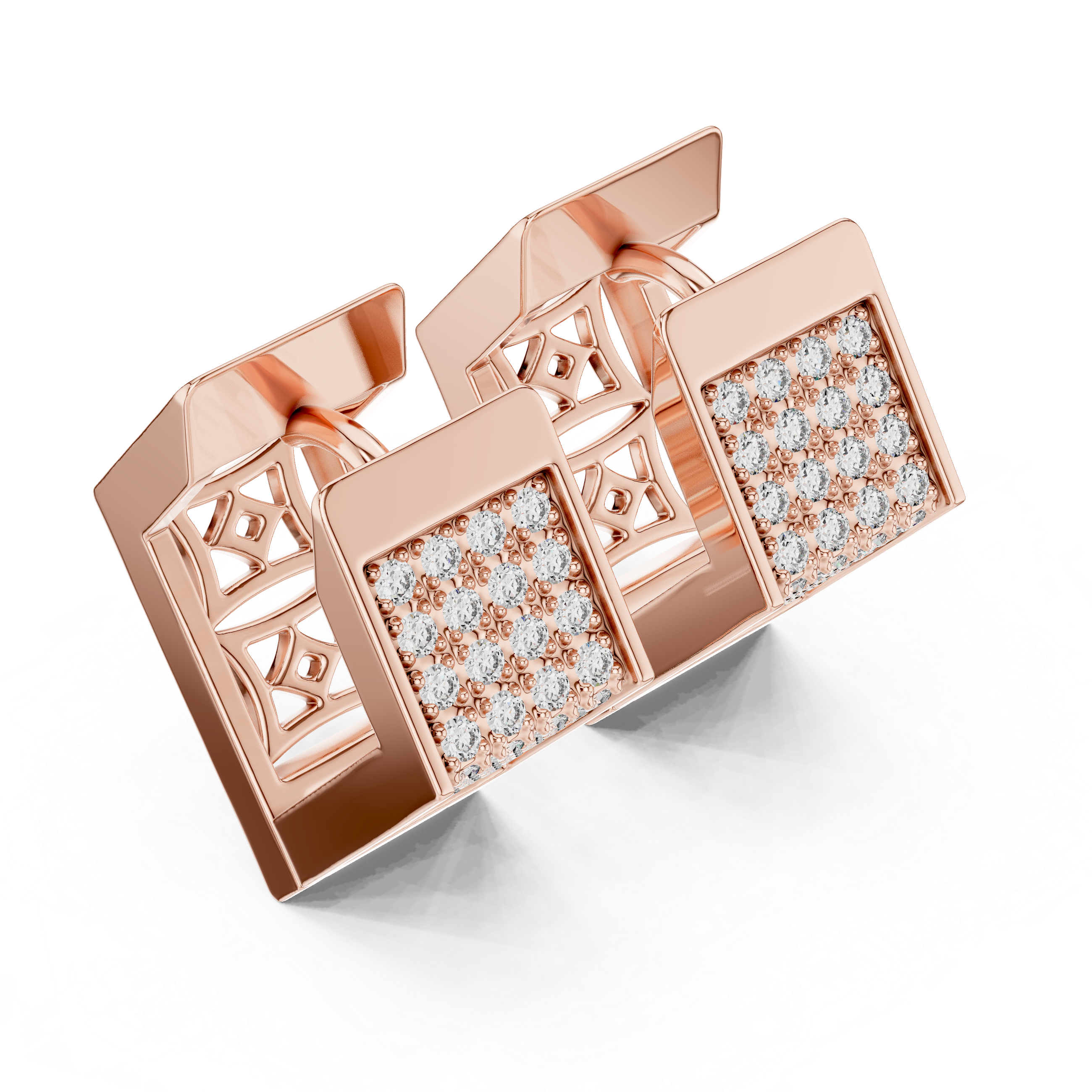 Round Cut Diamond Pavé Rectangle Huggie Earrings