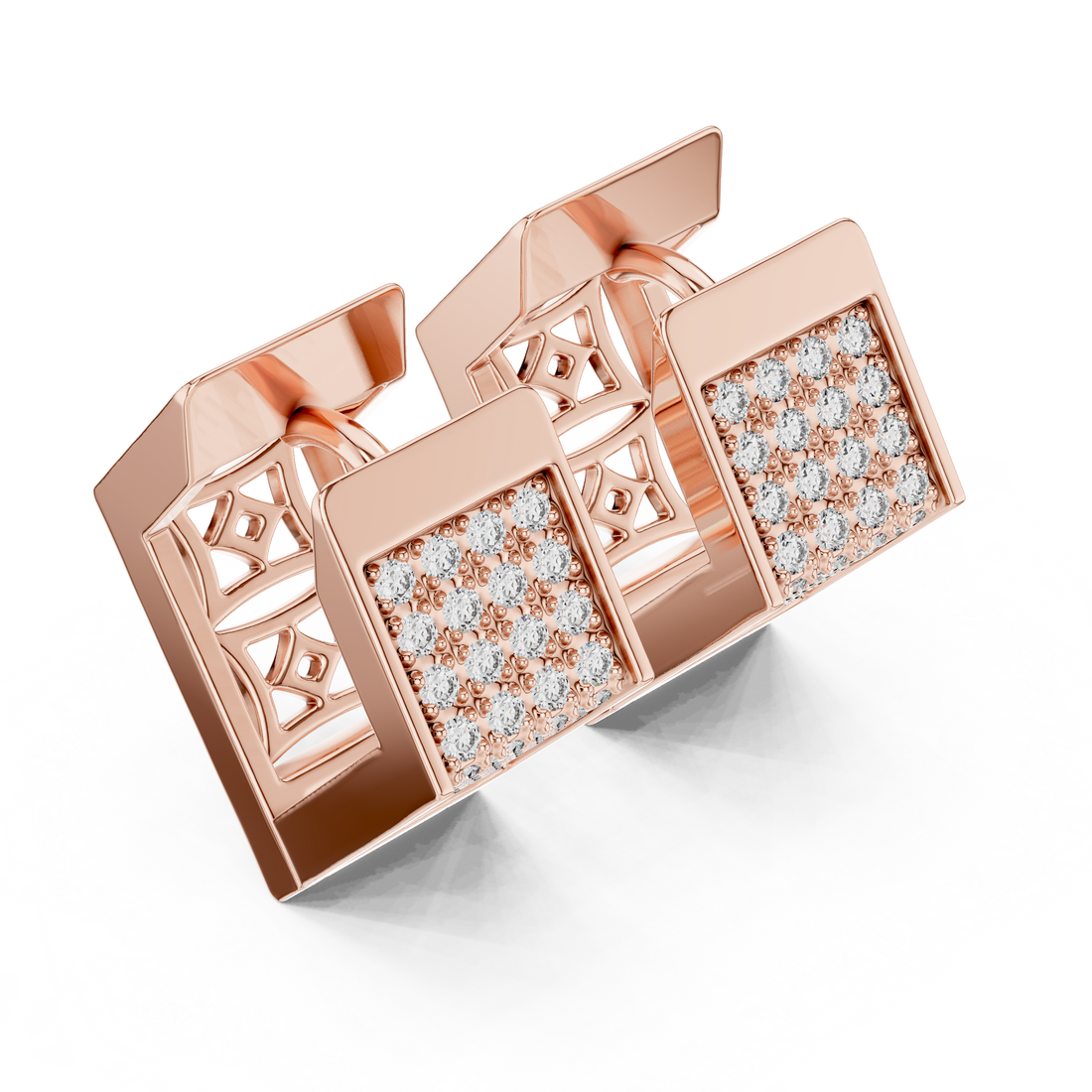Round Cut Diamond Pavé Rectangle Huggie Earrings
