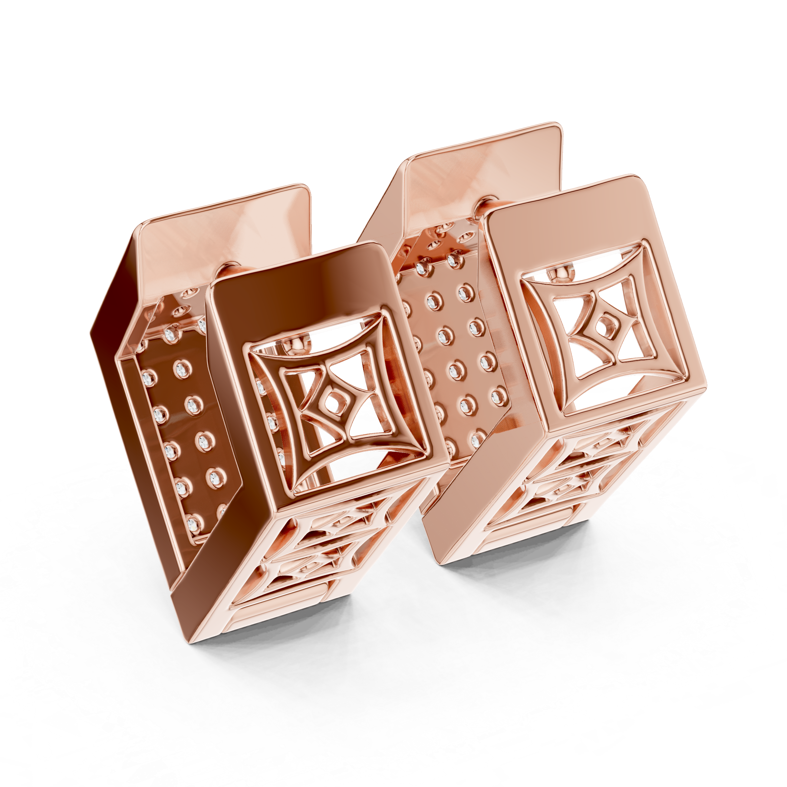 Round Cut Diamond Pavé Rectangle Huggie Earrings