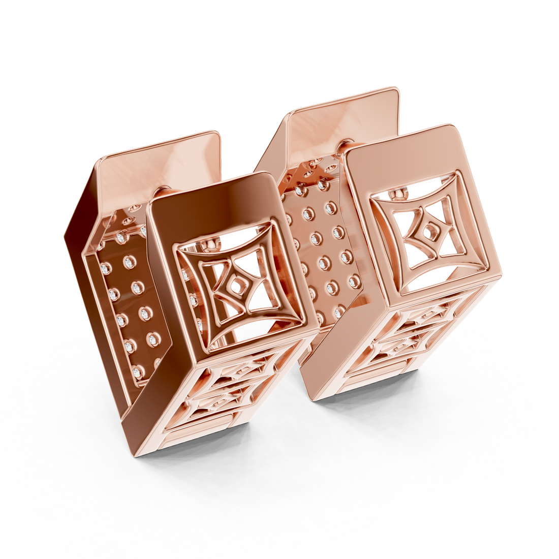 Round Cut Diamond Pavé Rectangle Huggie Earrings