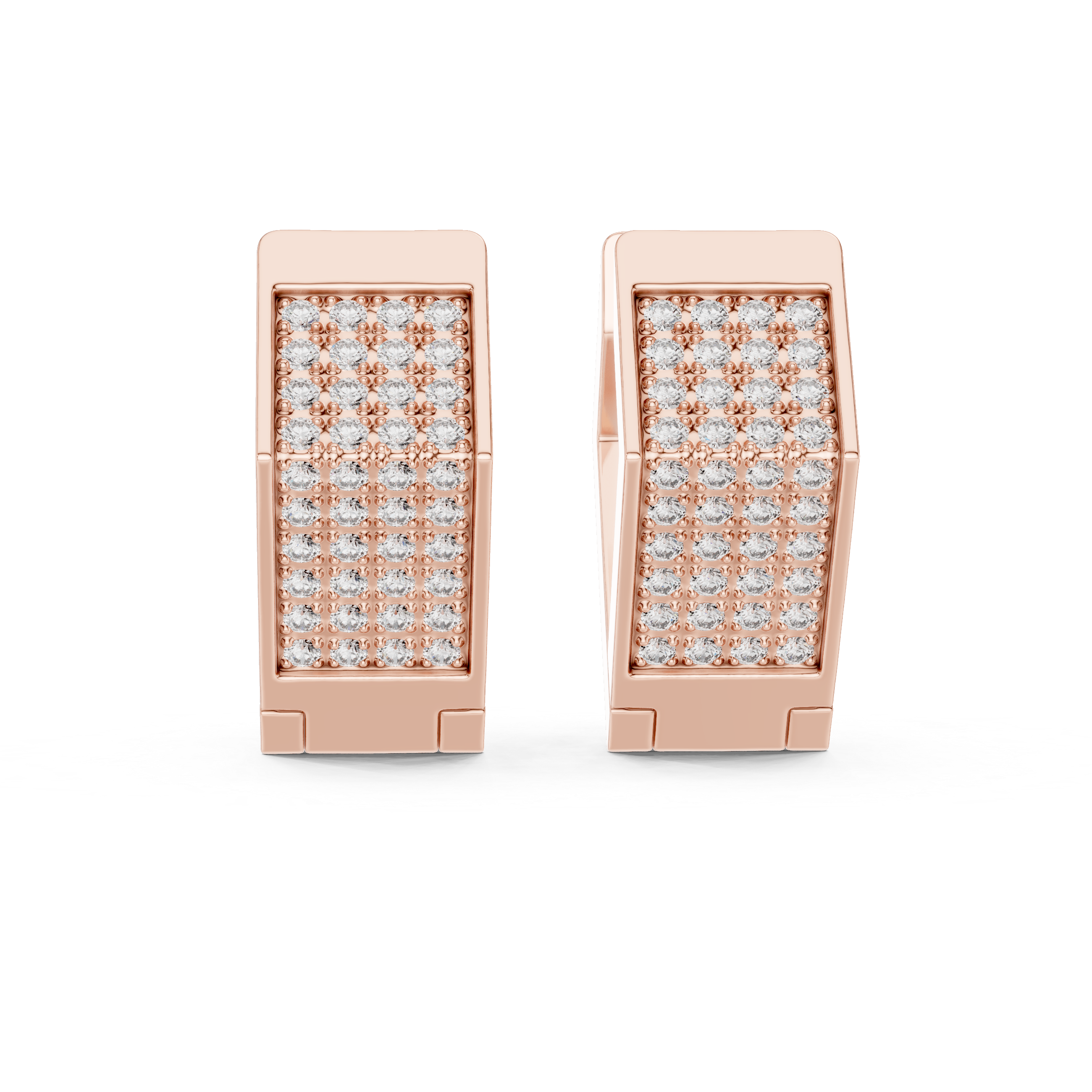 Round Cut Diamond Pavé Rectangle Huggie Earrings