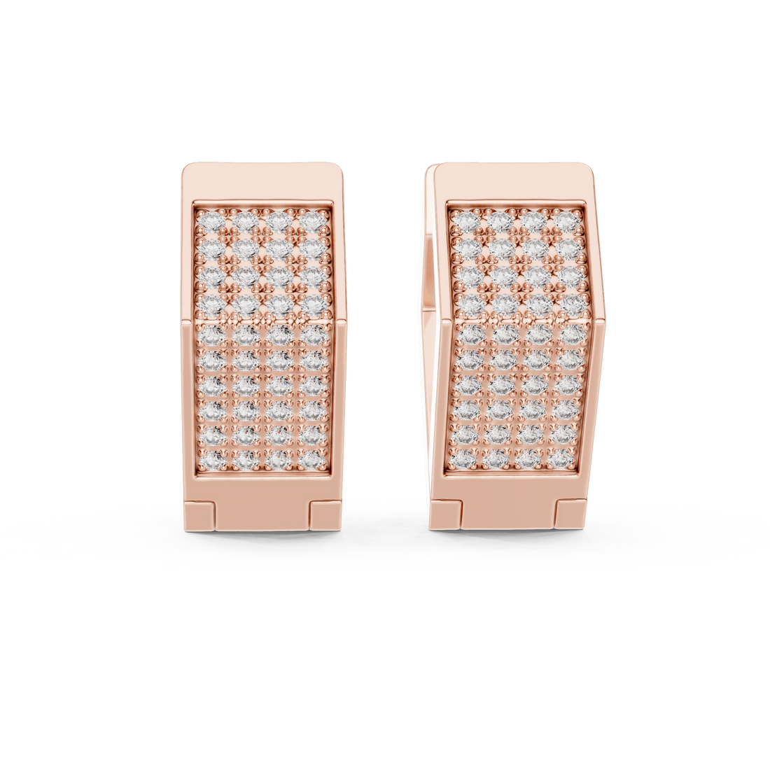 Round Cut Diamond Pavé Rectangle Huggie Earrings