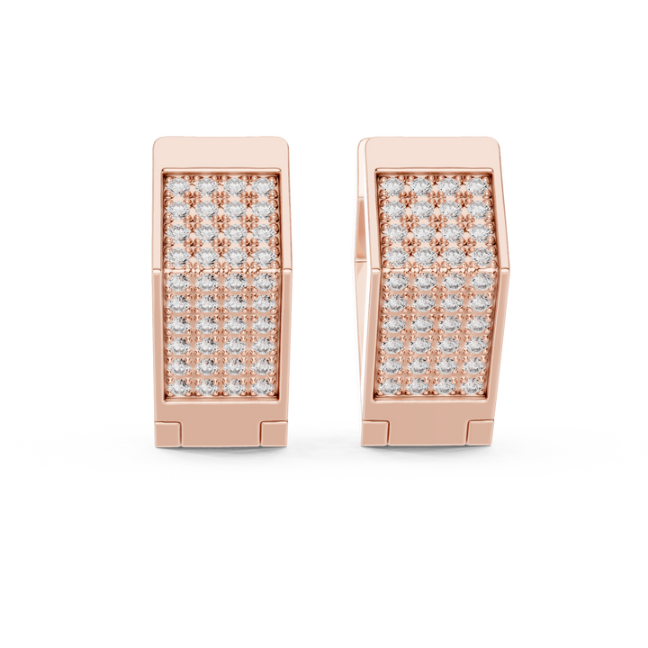 Round Cut Diamond Pavé Rectangle Huggie Earrings