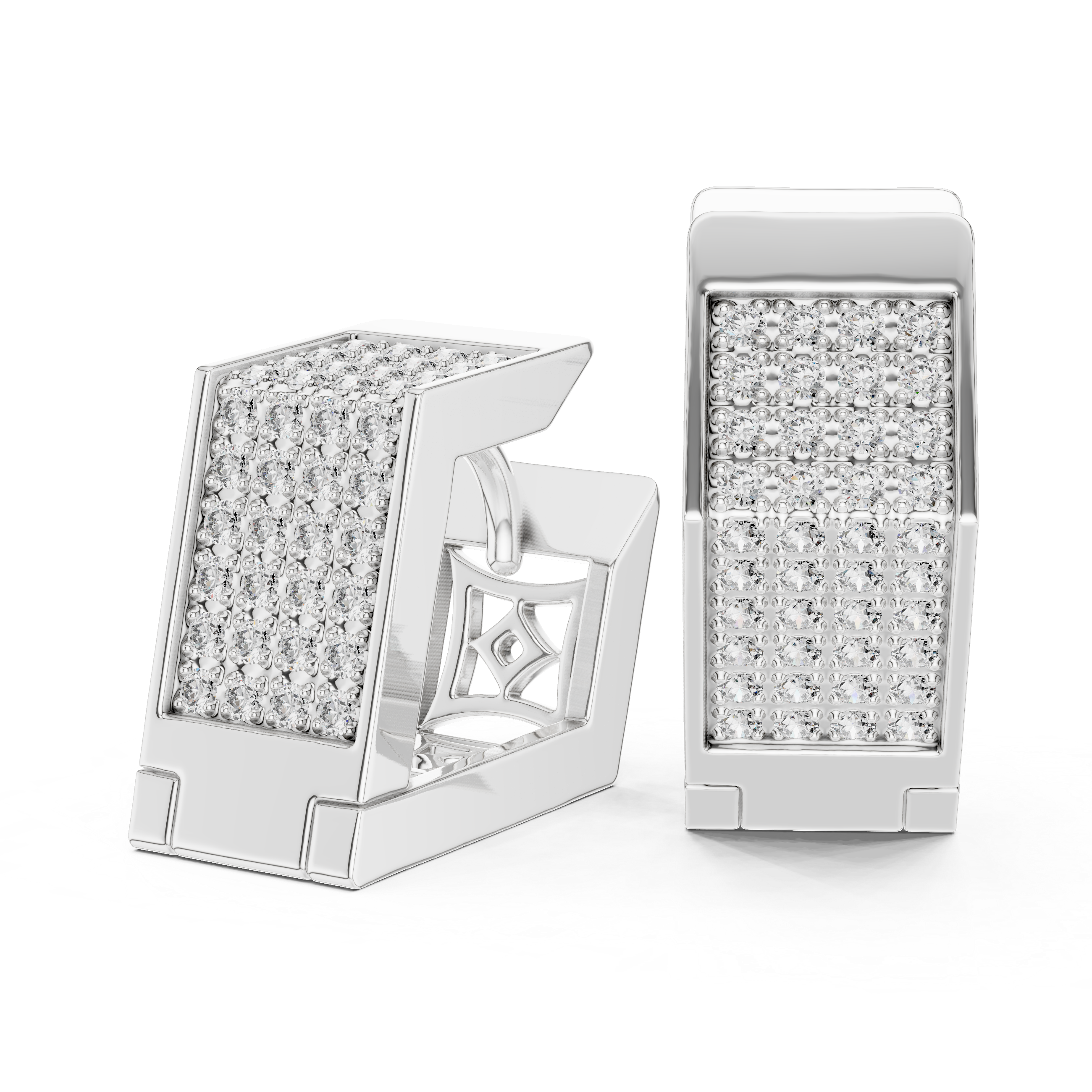 Round Cut Diamond Pavé Rectangle Huggie Earrings