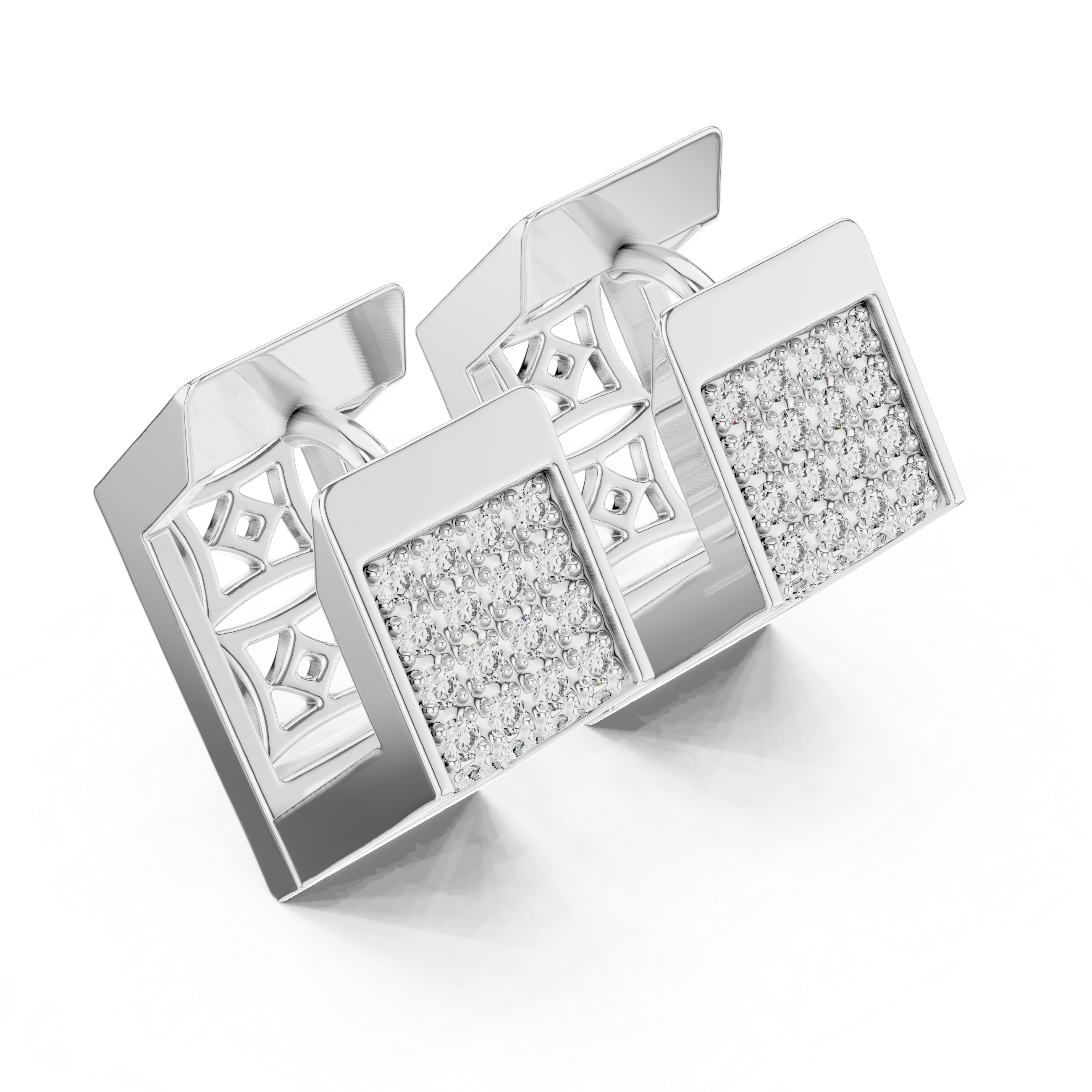 Round Cut Diamond Pavé Rectangle Huggie Earrings