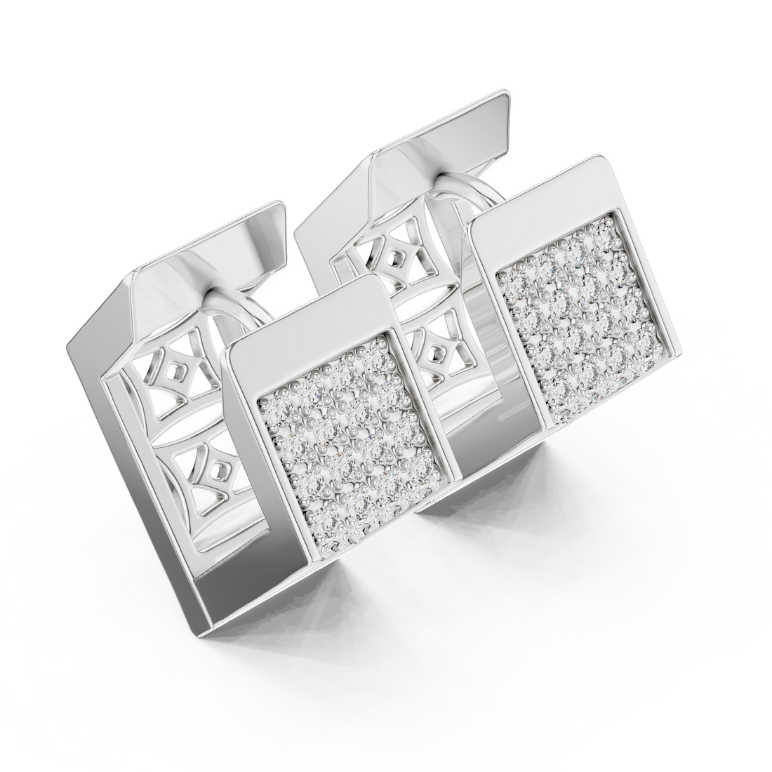 Round Cut Diamond Pavé Rectangle Huggie Earrings