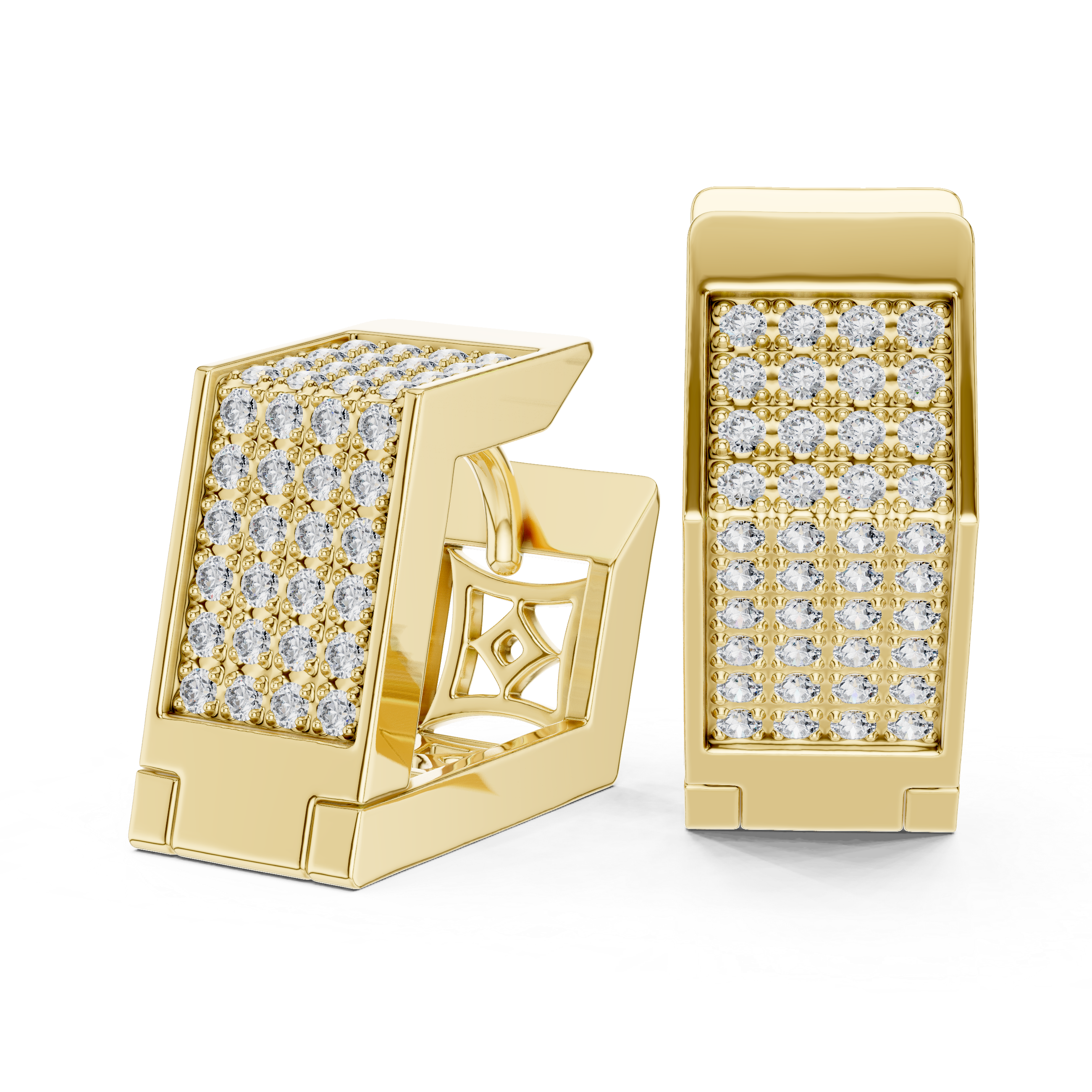 Round Cut Diamond Pavé Rectangle Huggie Earrings