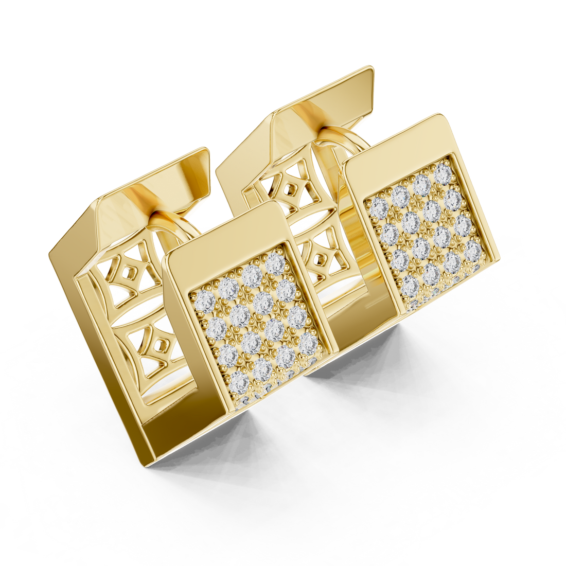 Round Cut Diamond Pavé Rectangle Huggie Earrings