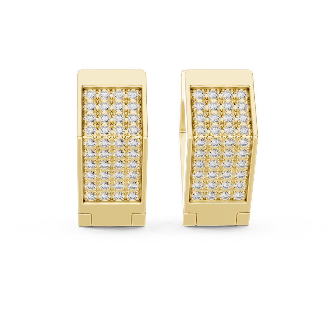 Round Cut Diamond Pavé Rectangle Huggie Earrings