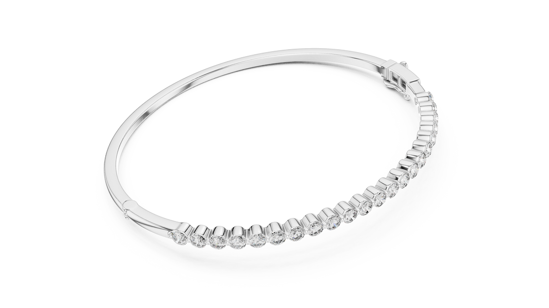 Round Cut Diamond Half Tennis Bangle Bracelet with Classic Line Brilliance