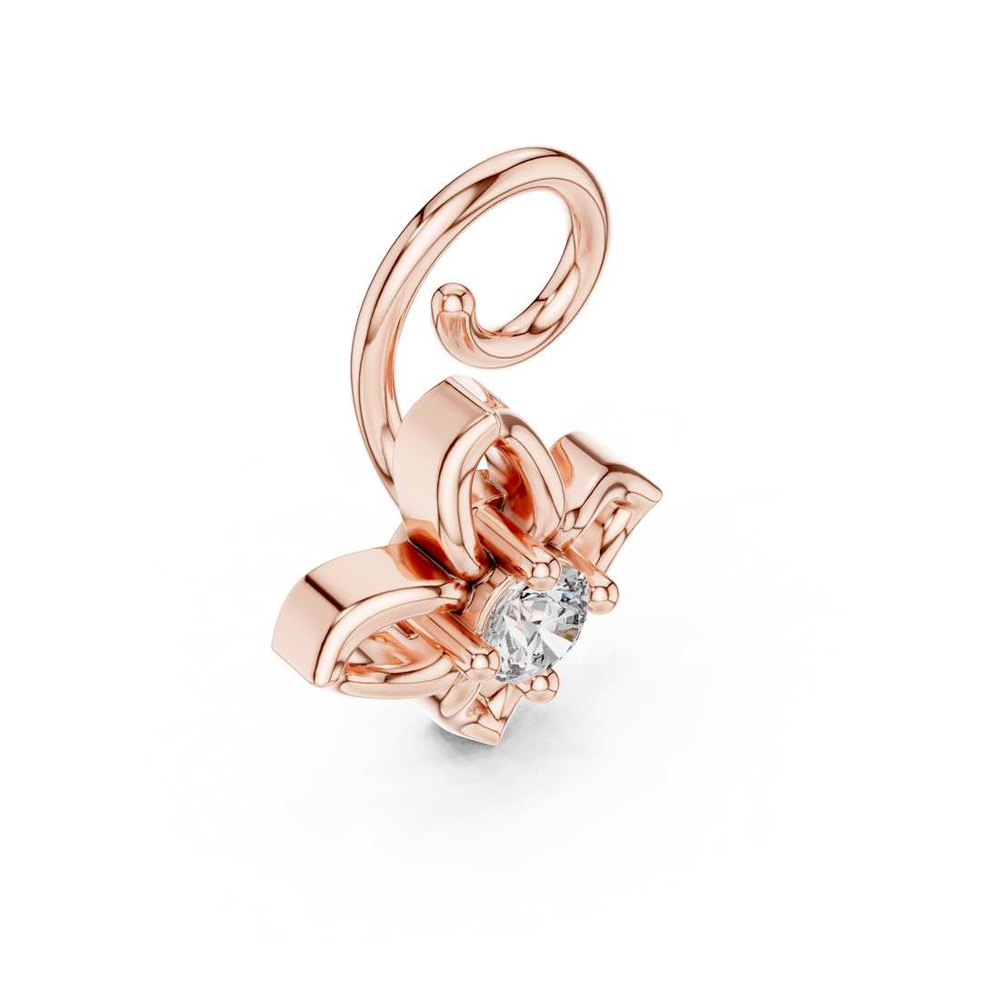 Floral scroll motif stud earrings with round diamonds