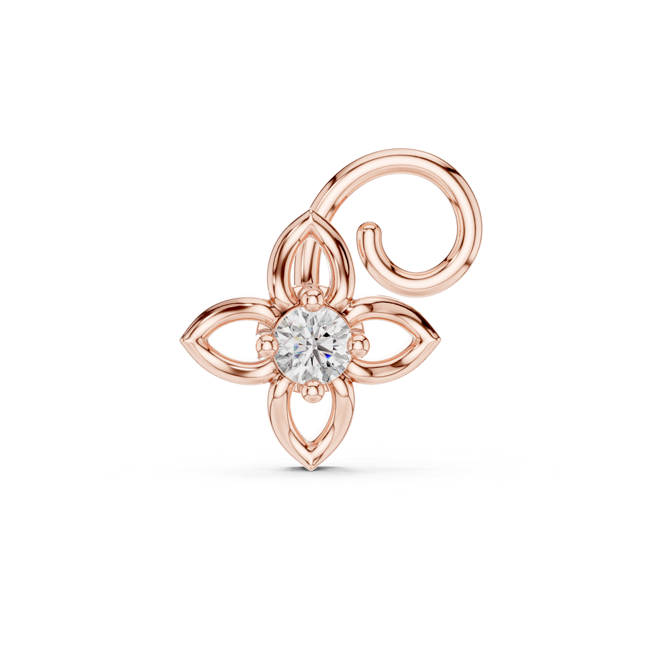 Round diamond floral scroll motif stud earrings