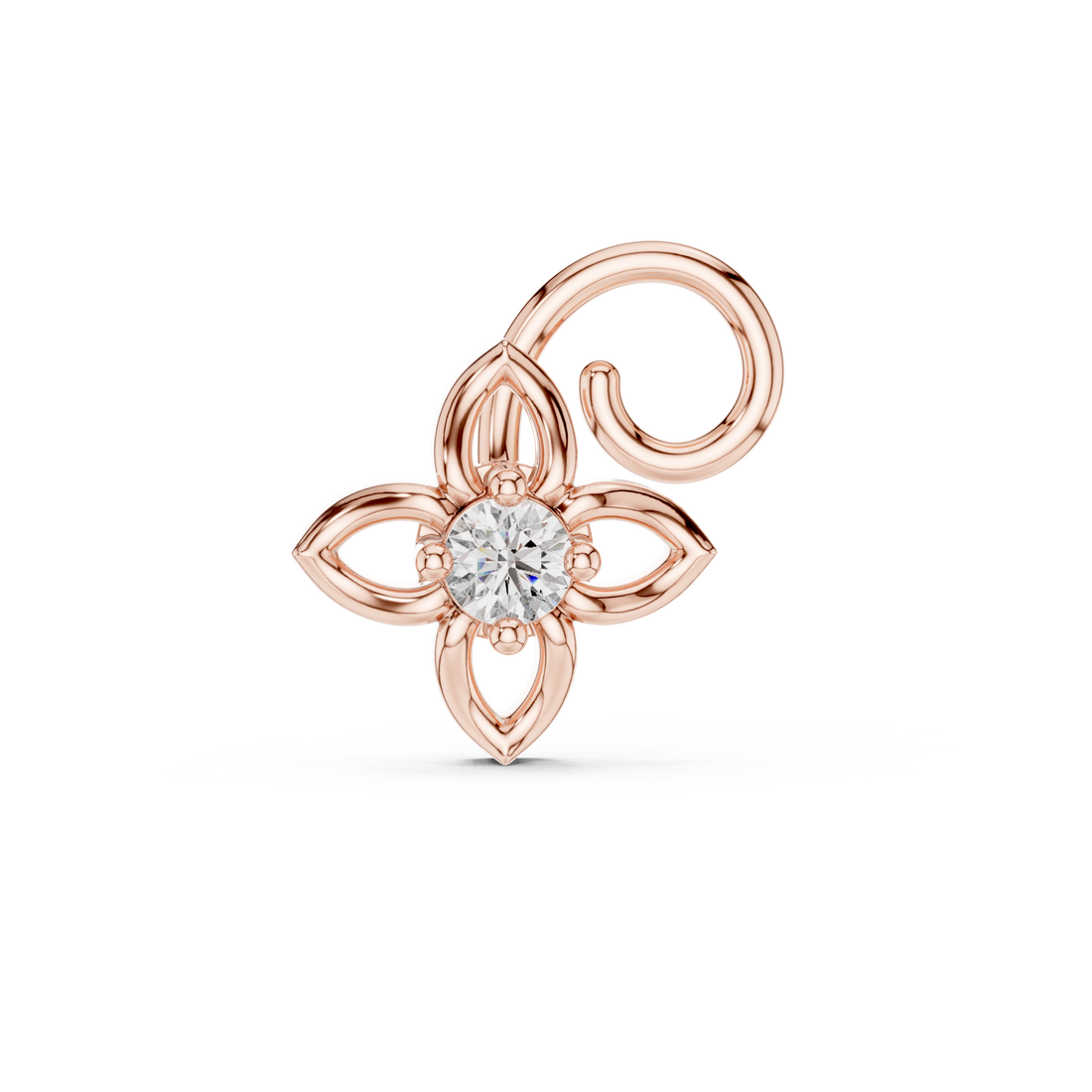 Round diamond floral scroll motif stud earrings
