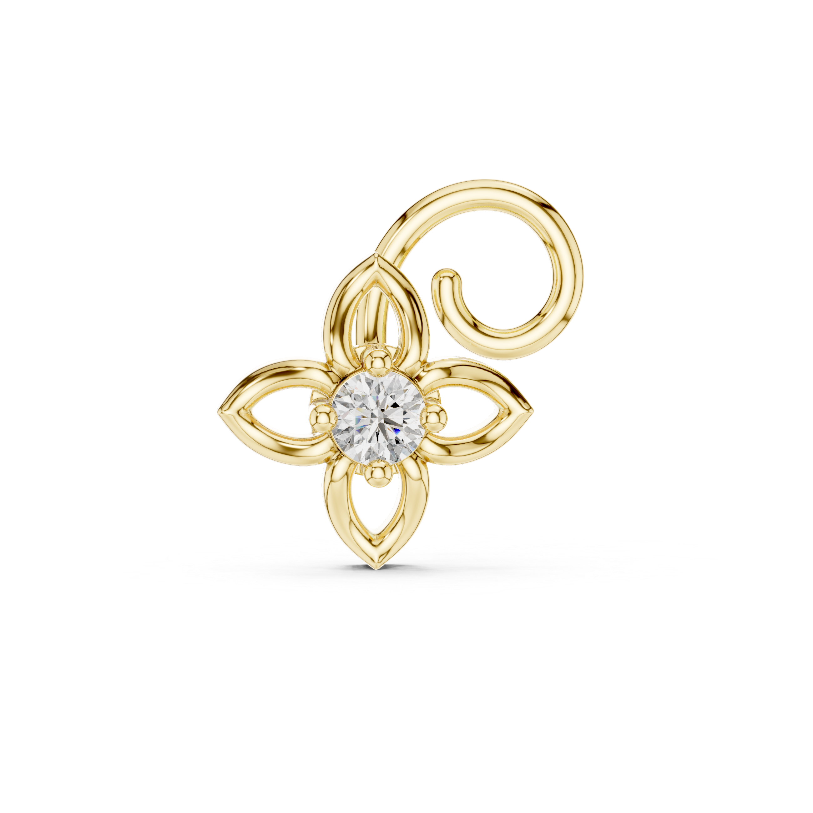 High shine round diamond floral scroll motif stud earrings