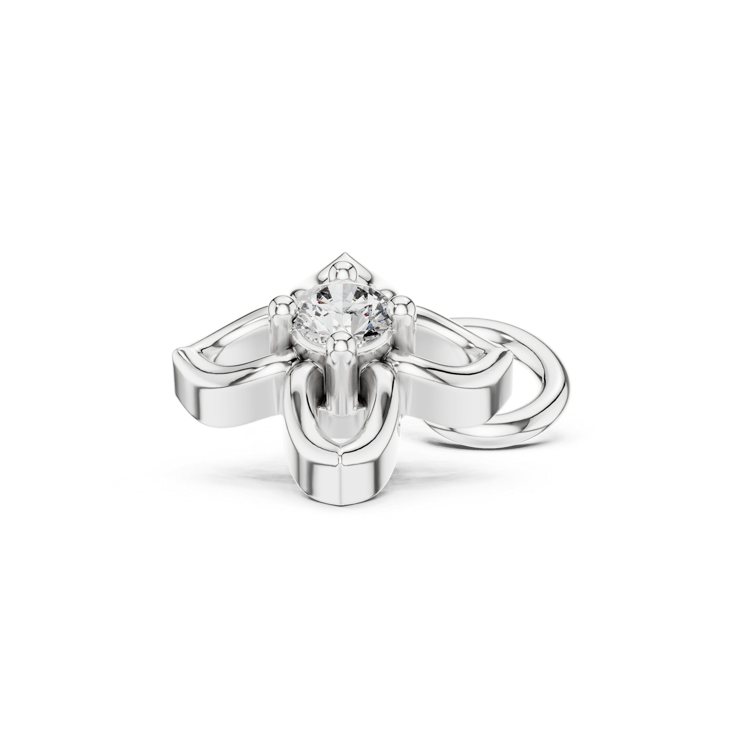 Close-up of round diamond floral scroll motif stud earrings detail