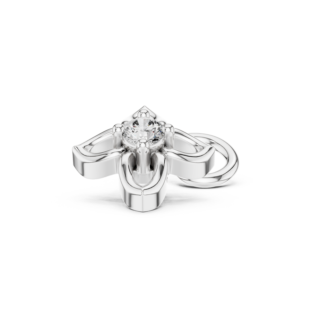 Close-up of round diamond floral scroll motif stud earrings detail